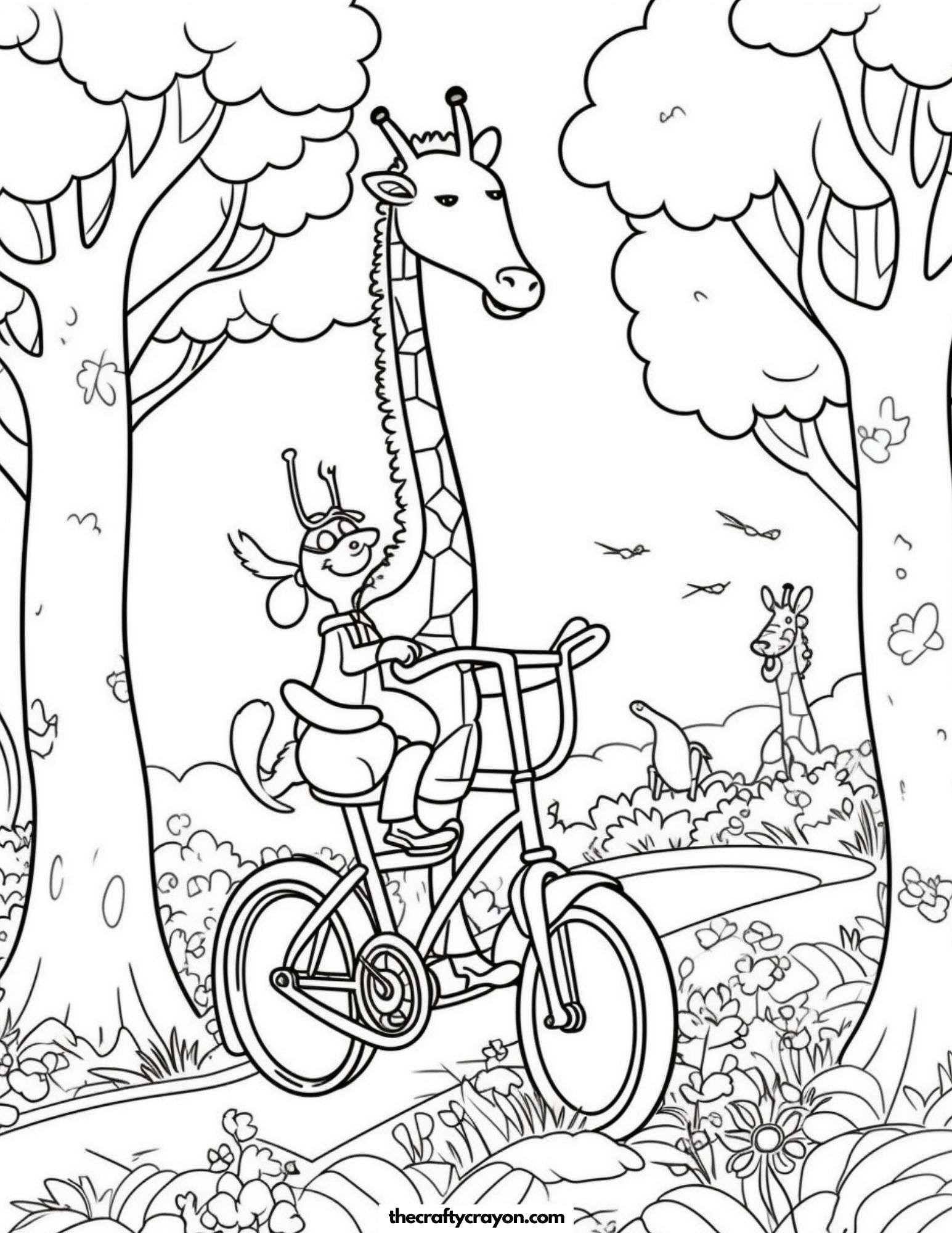 Giraffe and Friend Riding Through the Woods