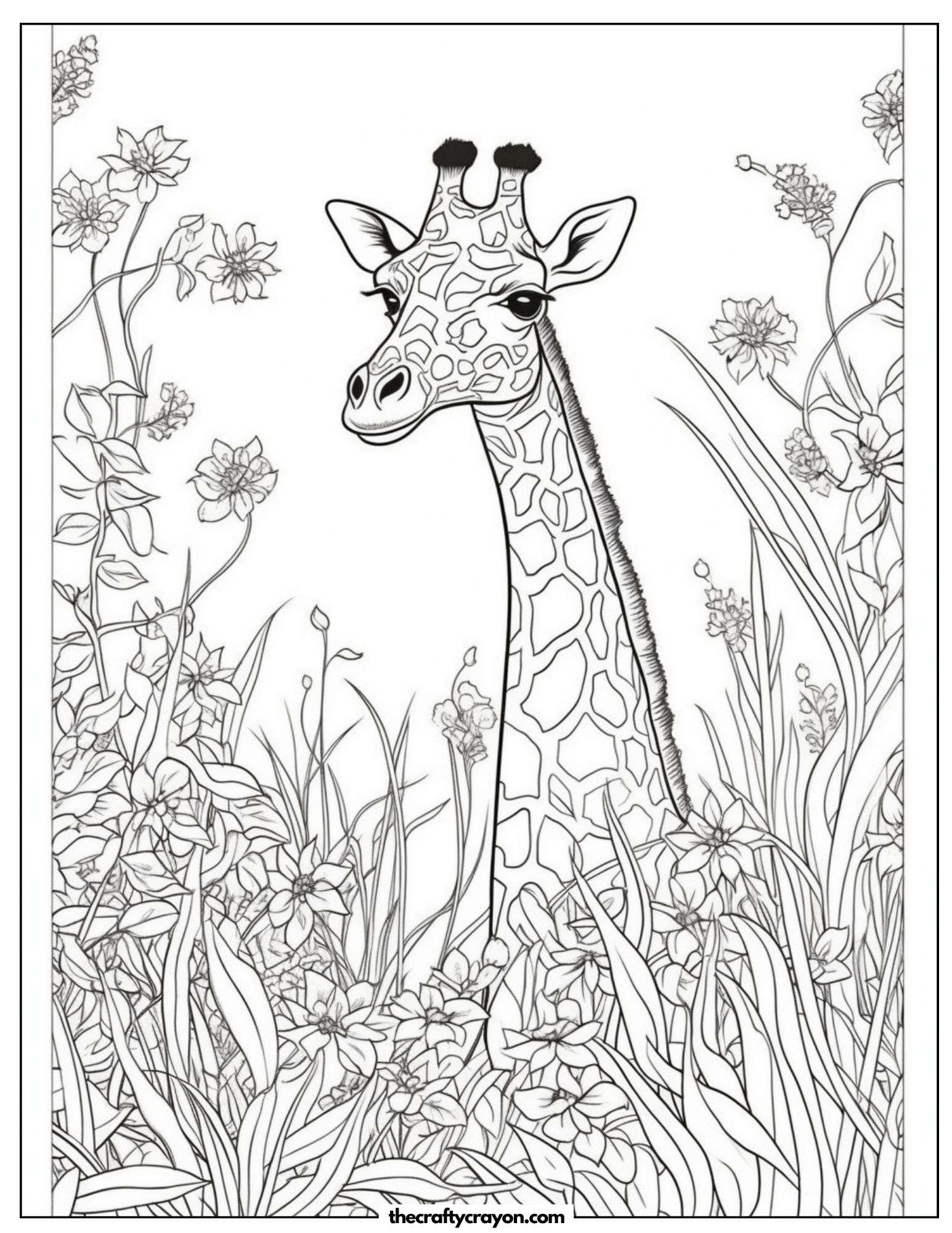 Graceful Giraffe in a Meadow of Flowers