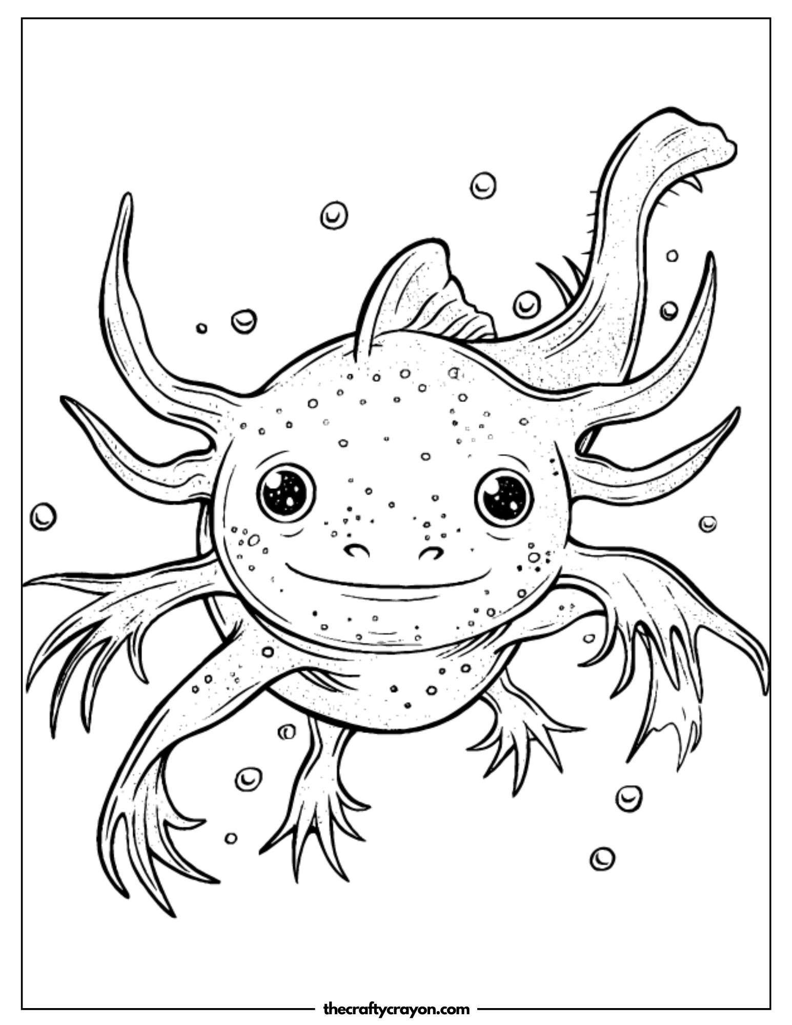 Happy Axolotl Swimming Coloring Page