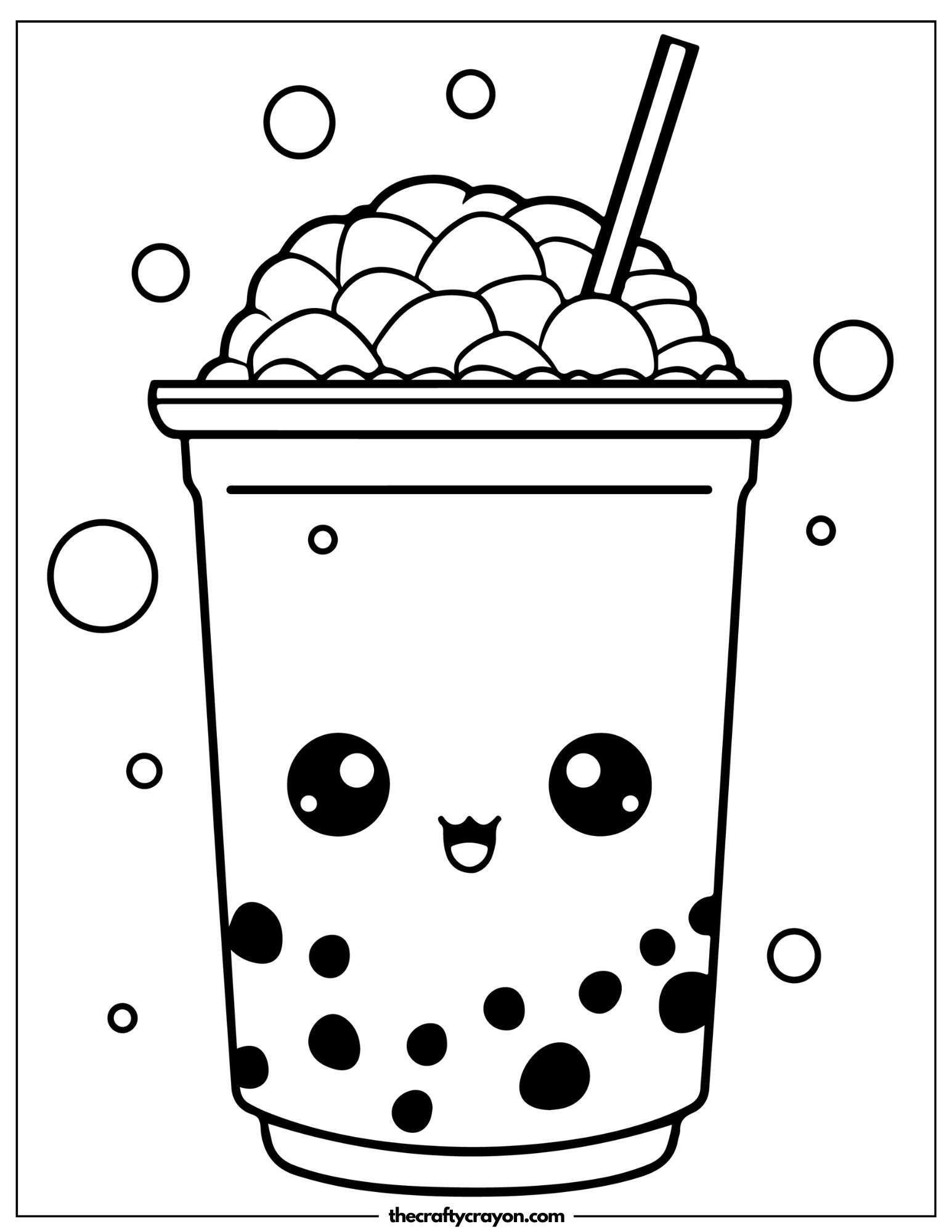 Happy Boba Drink Coloring Page