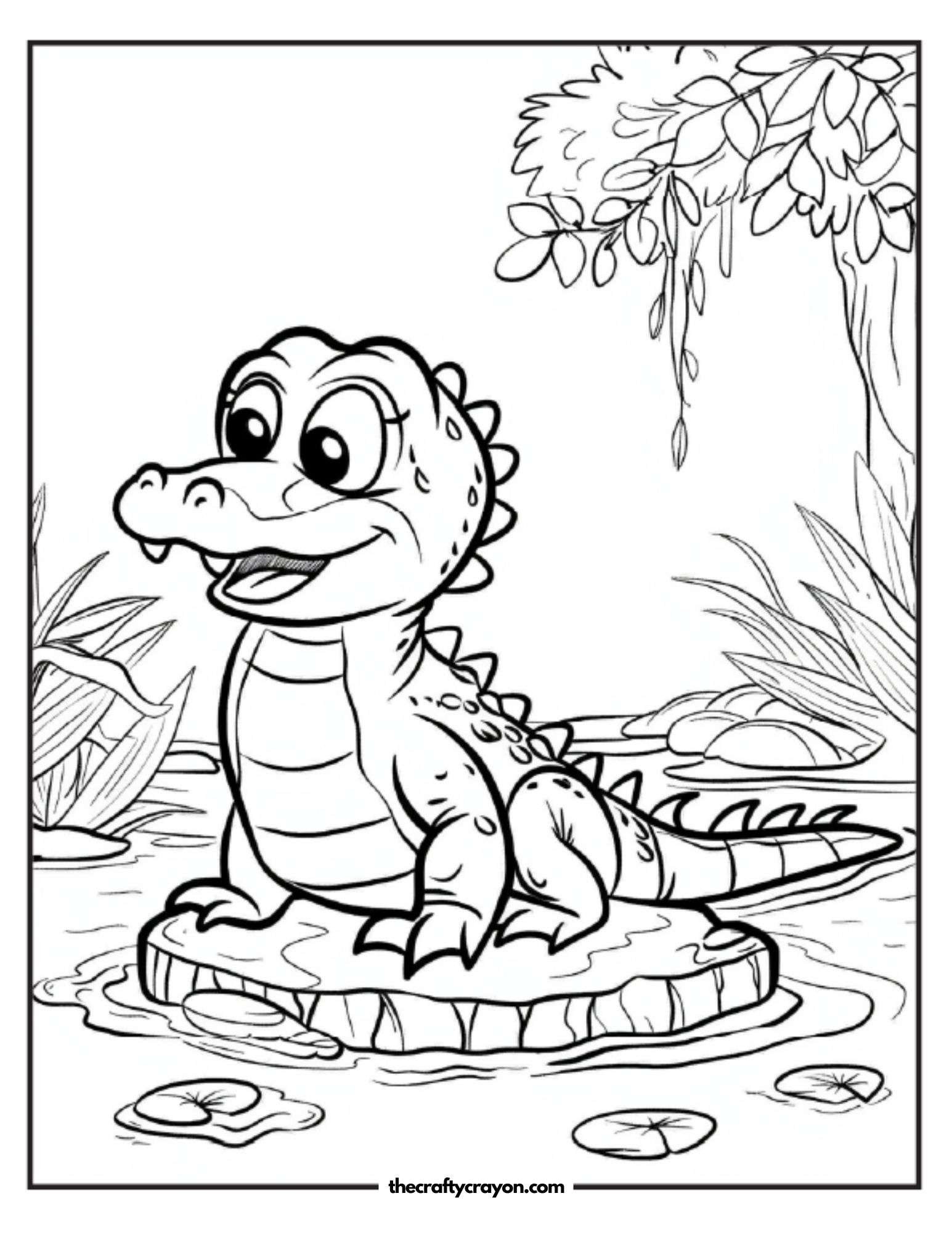 Happy Crocodile Sitting On A Log