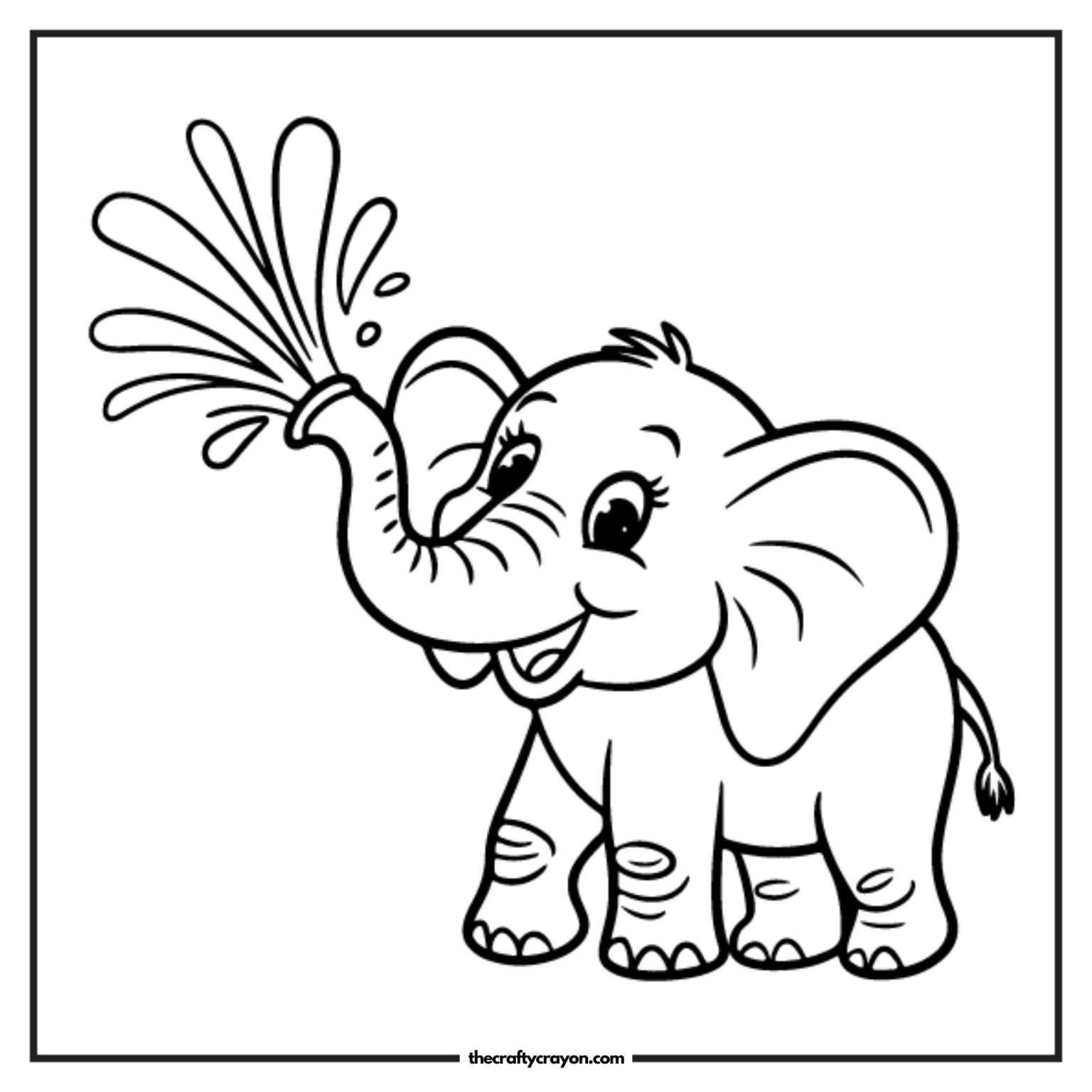 Elephant Spraying Water Coloring Page