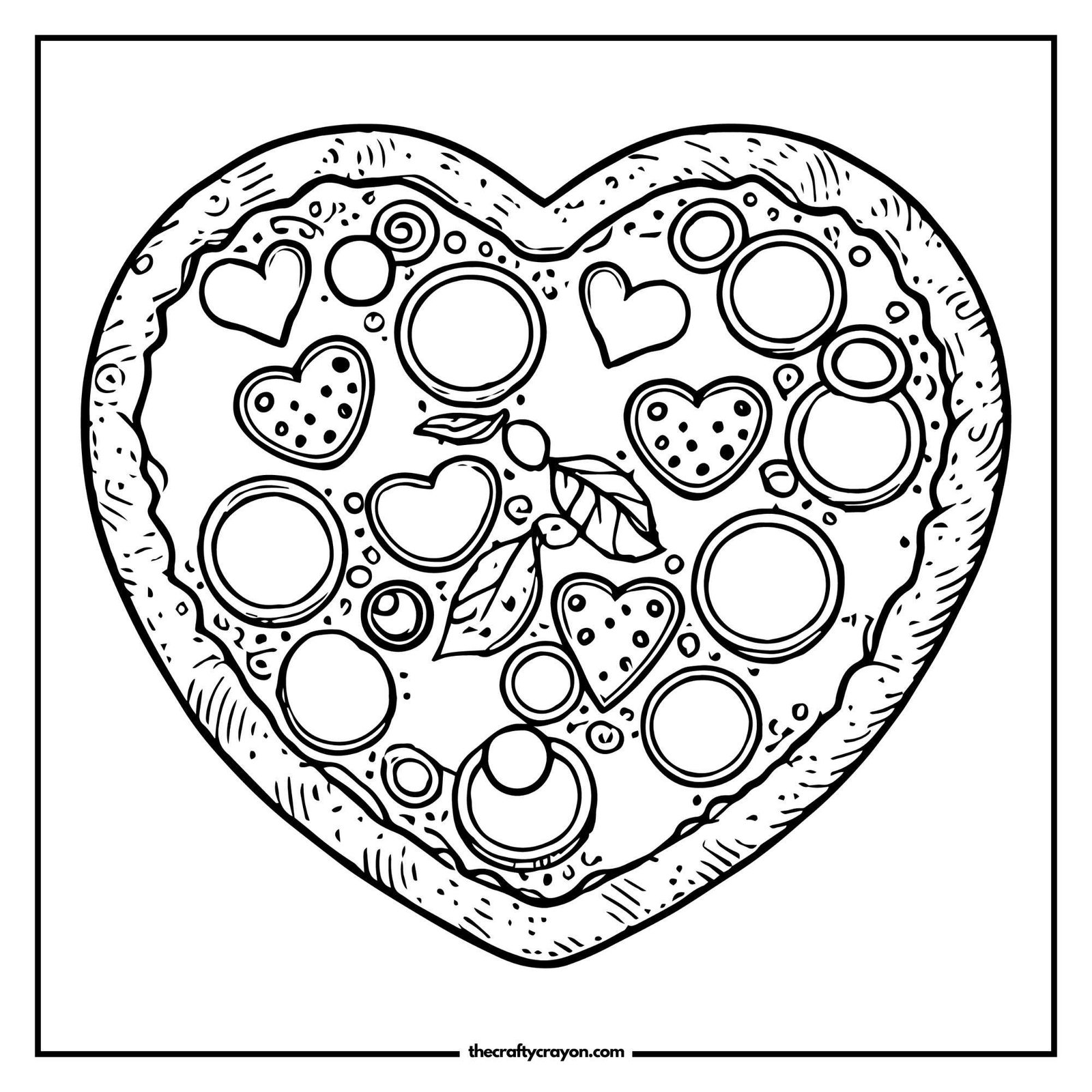 Heart Shaped Pizza Coloring Page