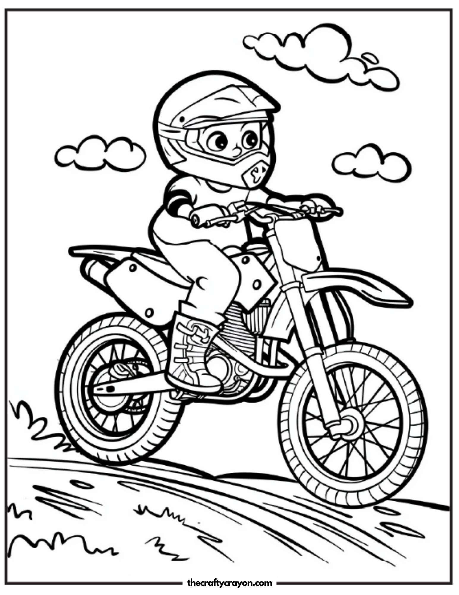 Kid Exploring on Dirt Bike Coloring Page