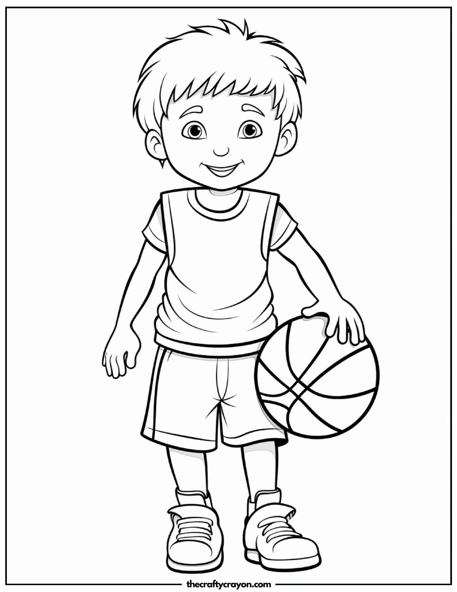 Kid Smiling with Basketball Coloring Page