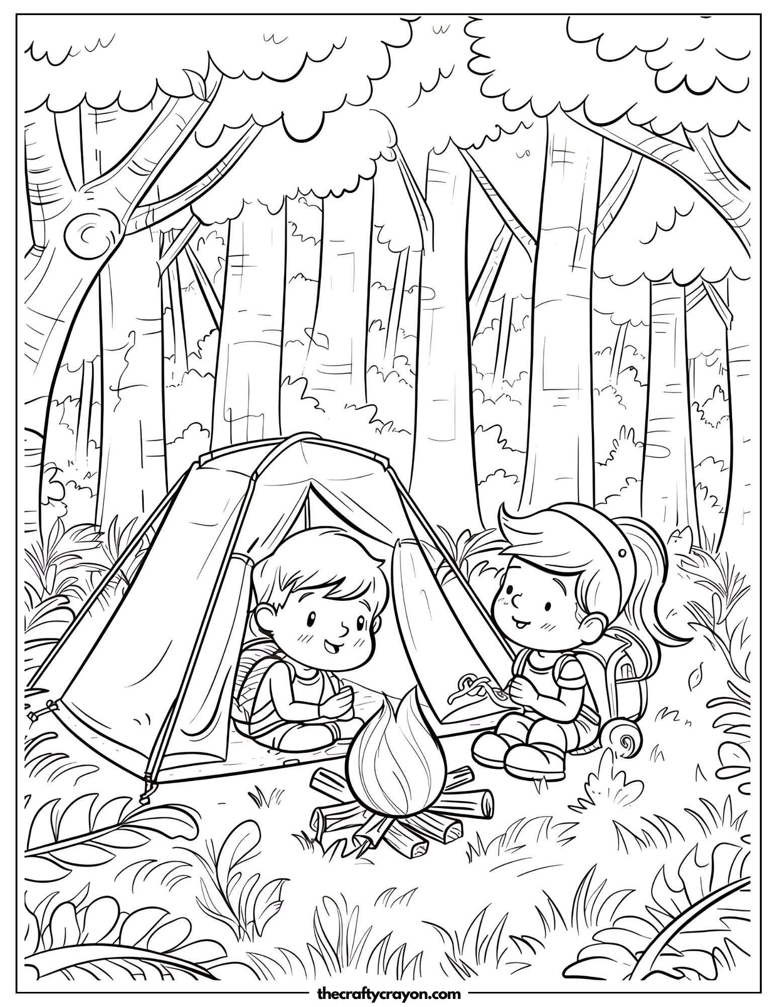 Kids Enjoying Campfire Coloring Page