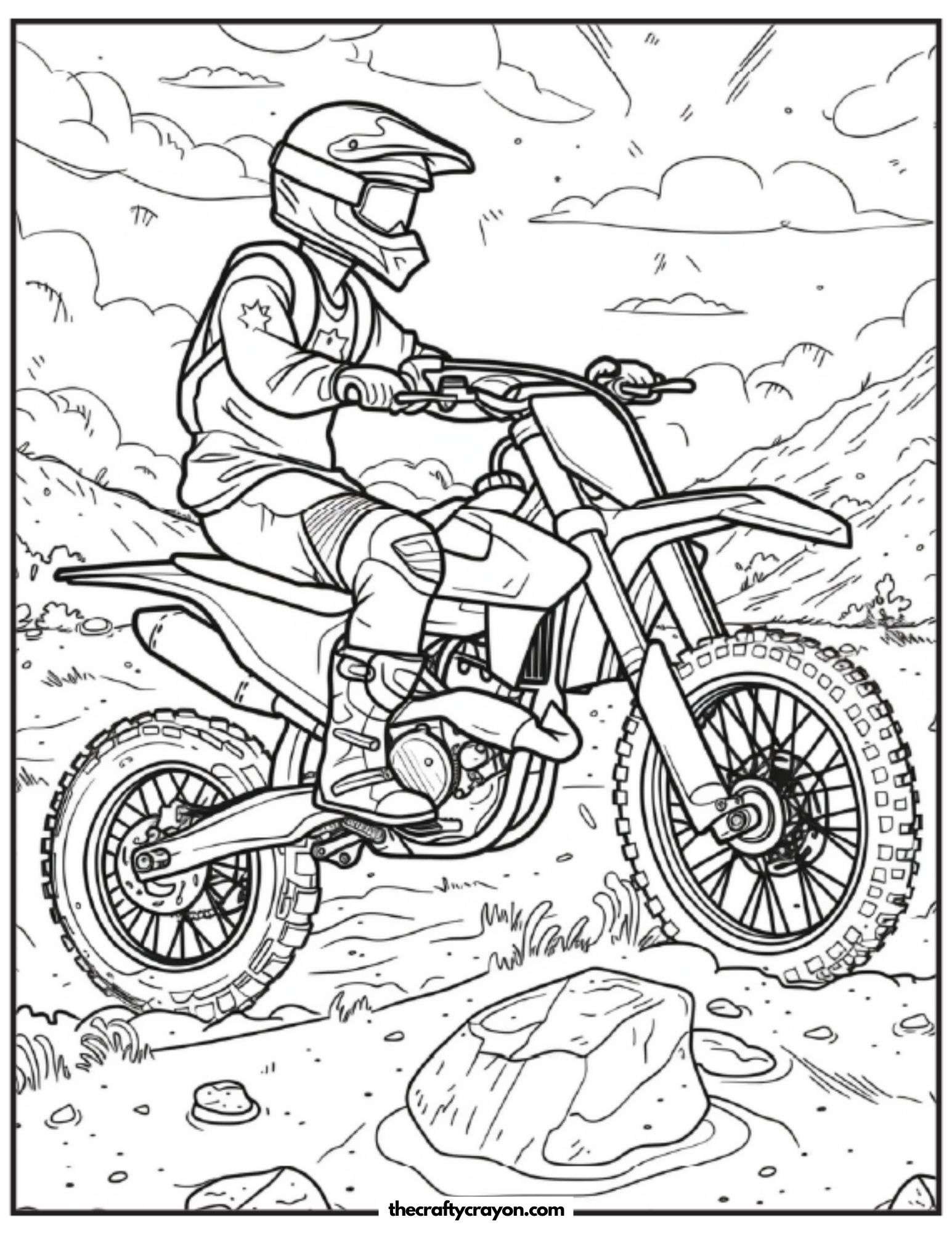 Motocross Racer in Action Coloring Page