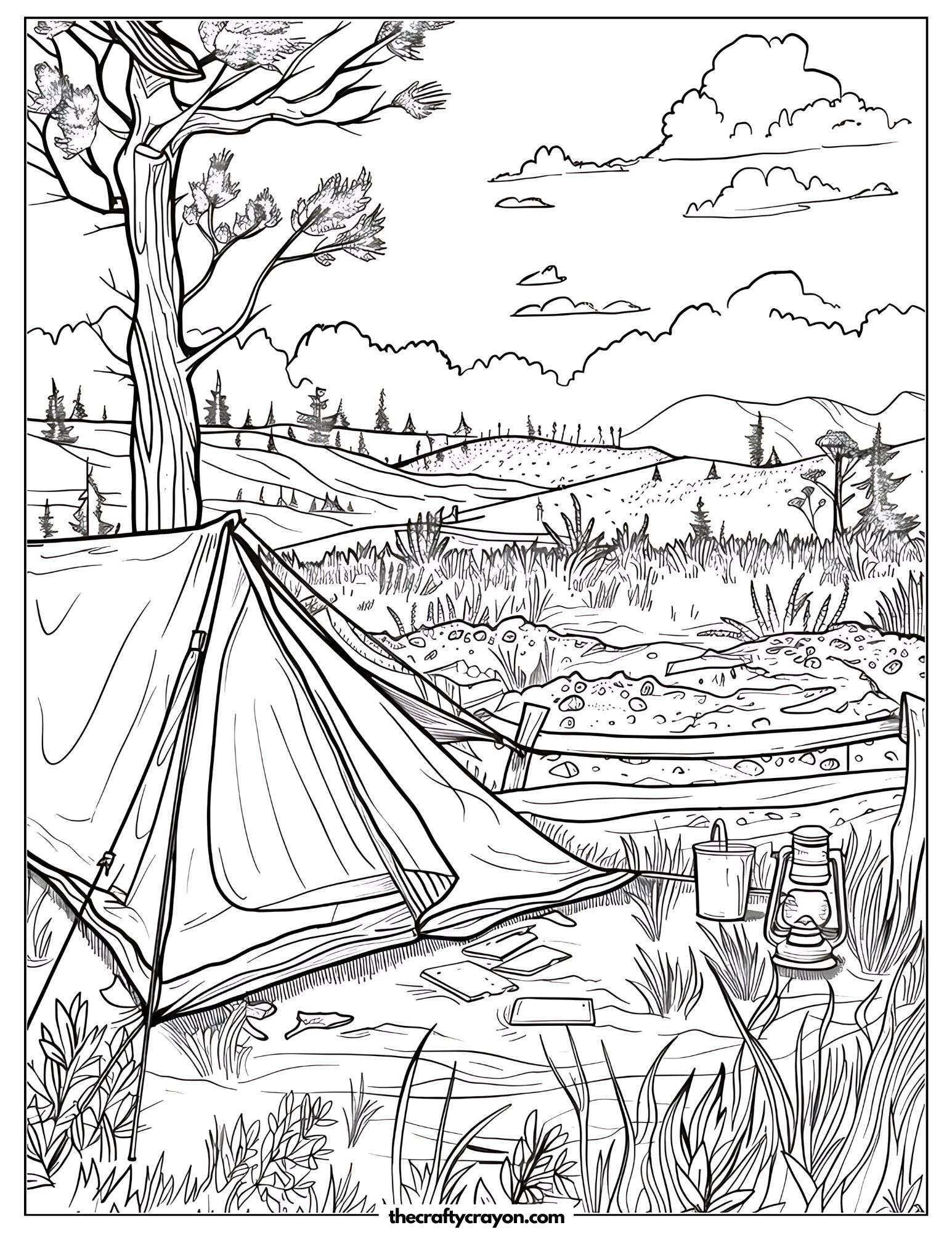 Peaceful Forest Campsite Coloring Page