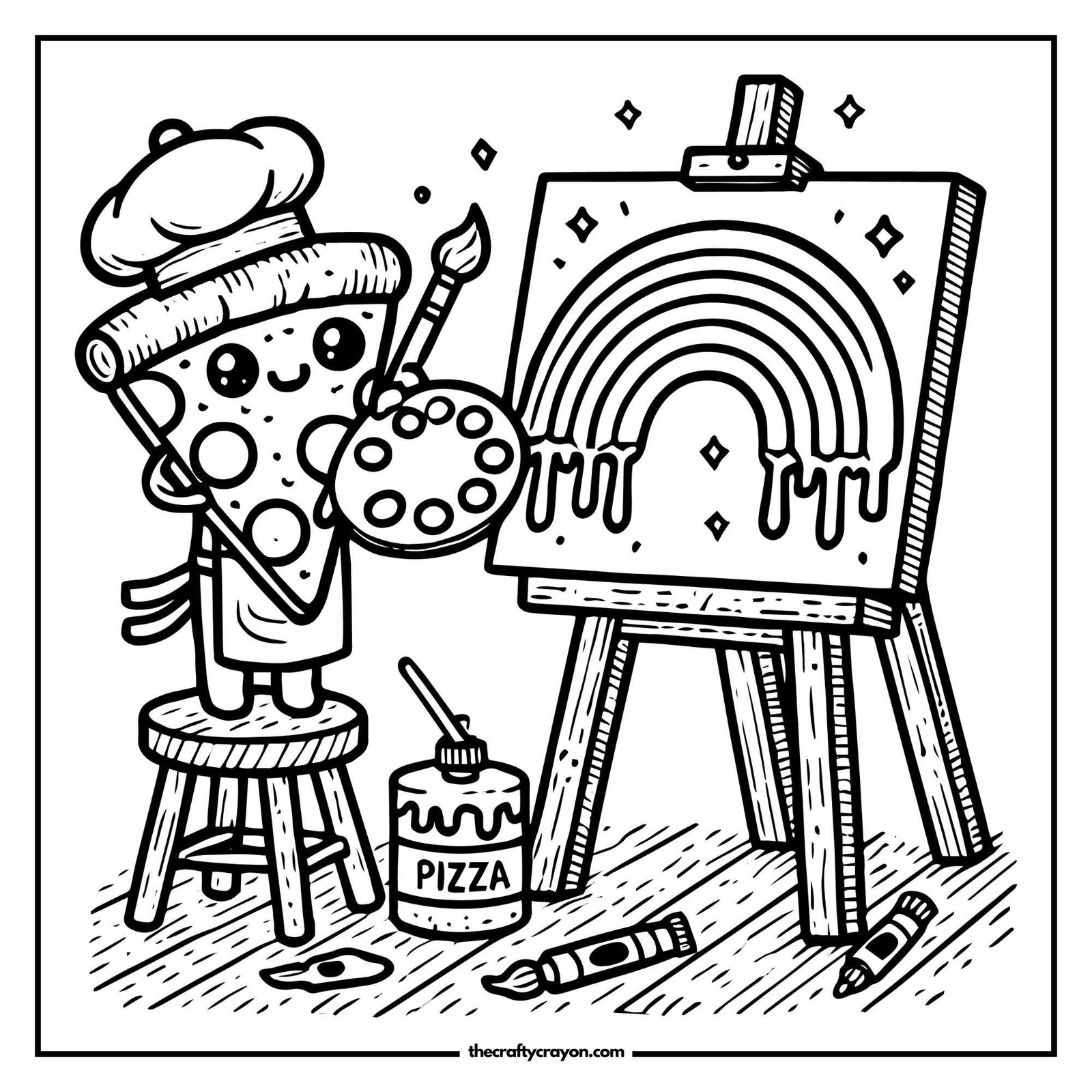 Pizza Chef Painting Rainbow Coloring Page