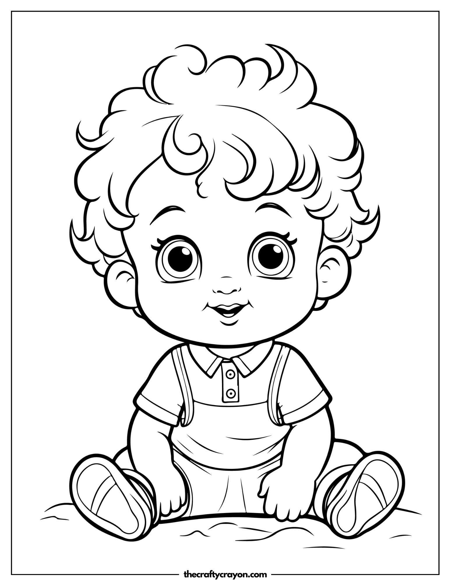 Playful Baby in Overalls Coloring Page