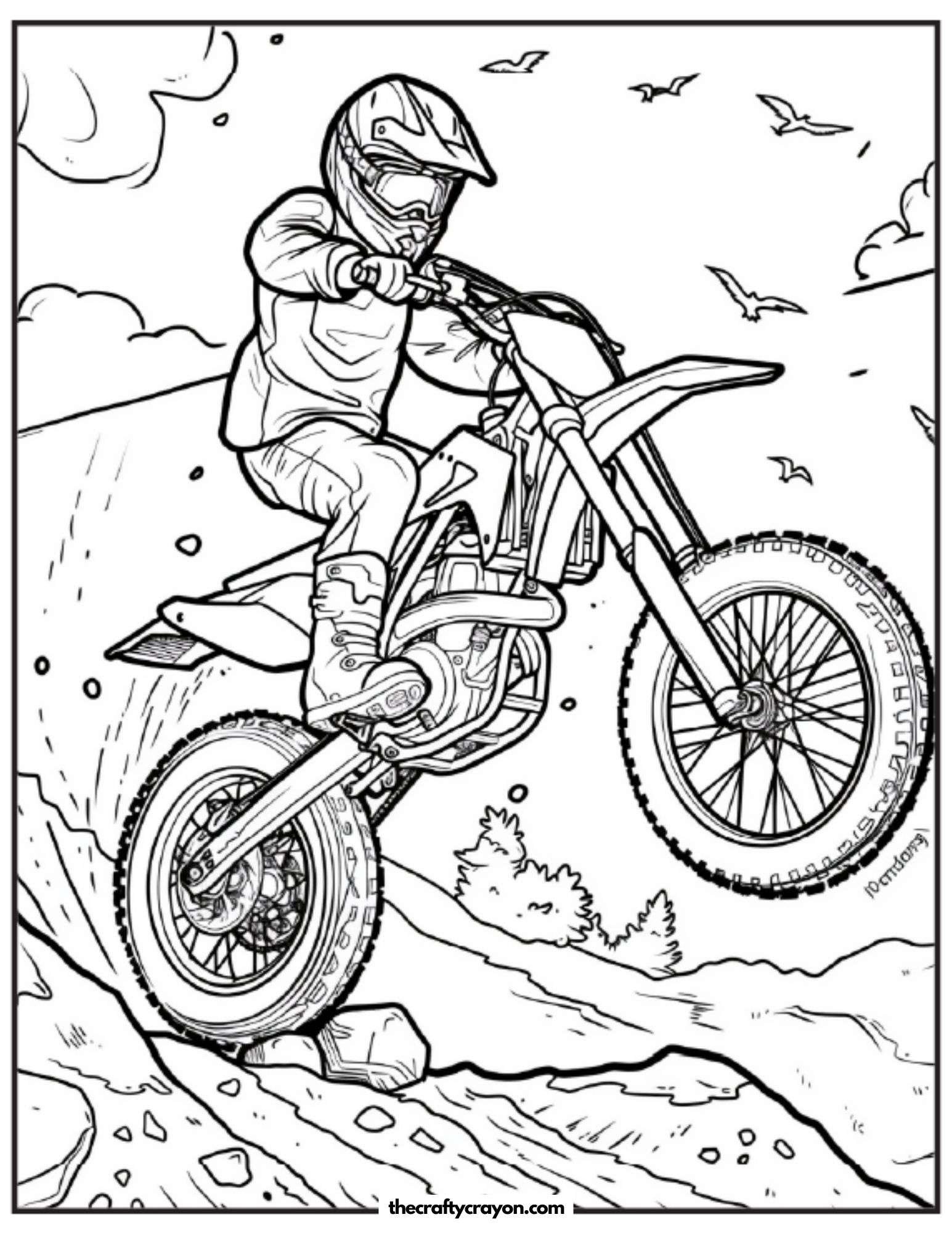 Rider Performing Stunt on Dirt Bike Coloring Page
