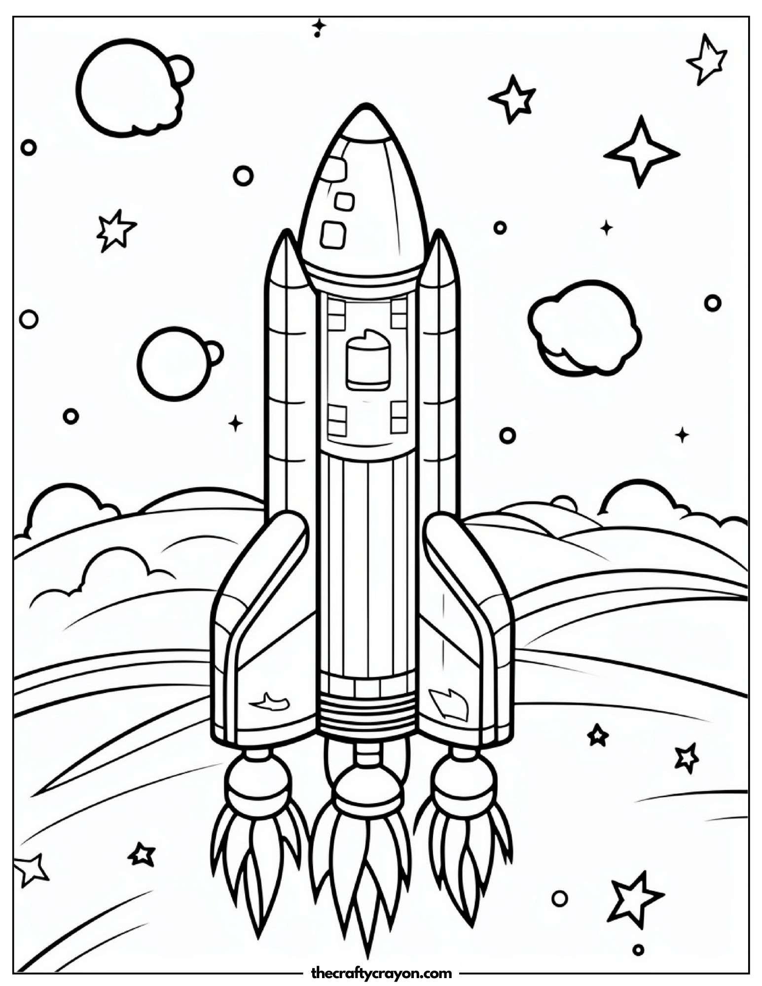 Rocket Ship Flying Above Hills