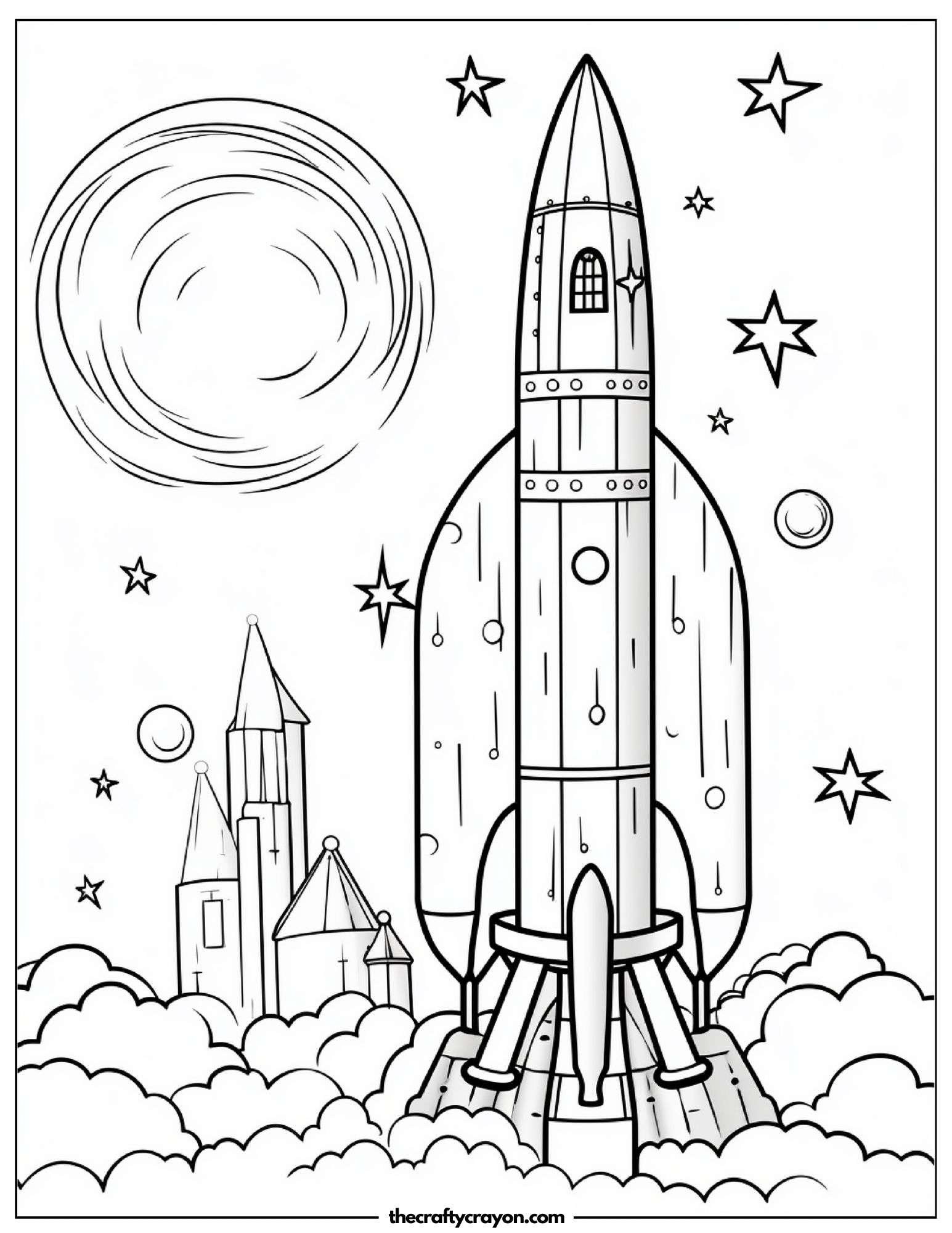 Rocket Ship Near Large Moon