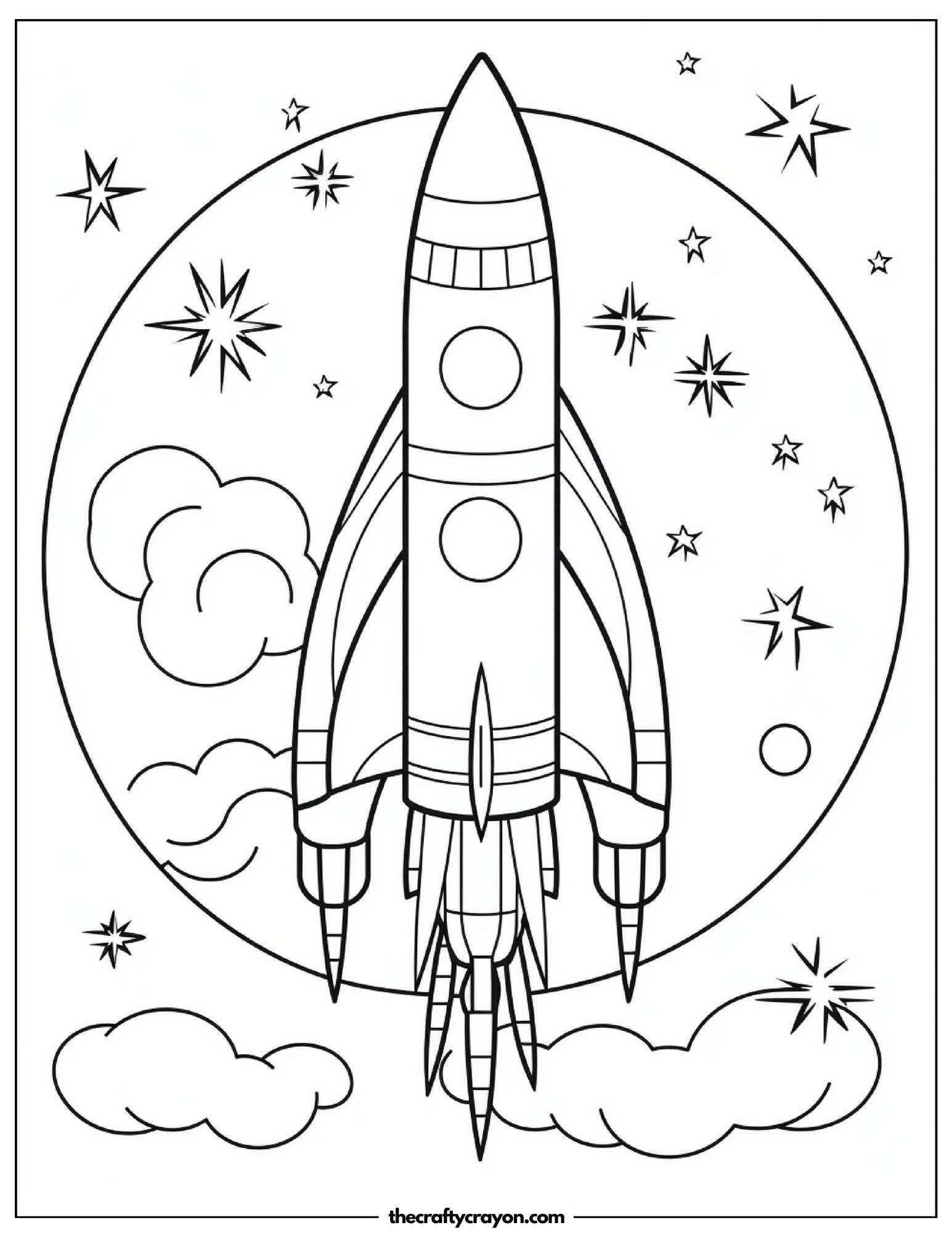 Rocket Ship with Stars and Clouds