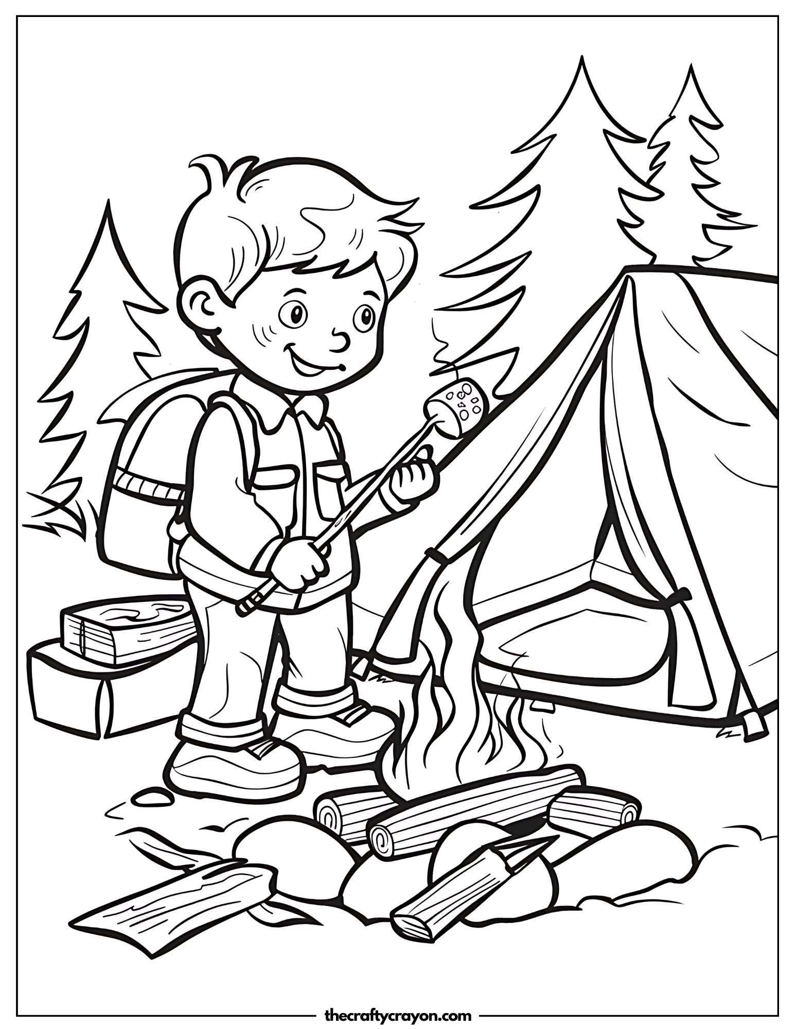 Rustic Campsite with Lantern Coloring Page