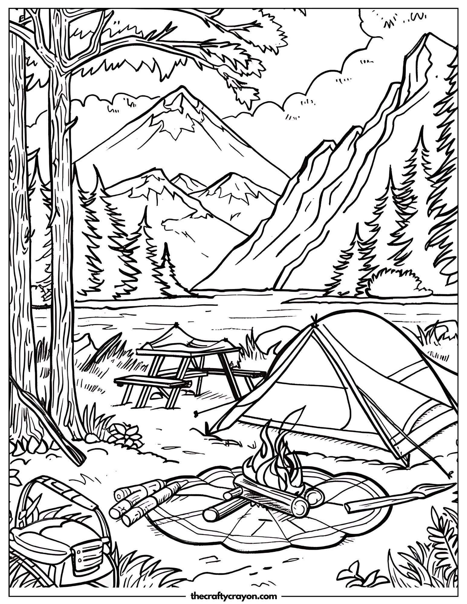 Scenic Campground View Coloring Page