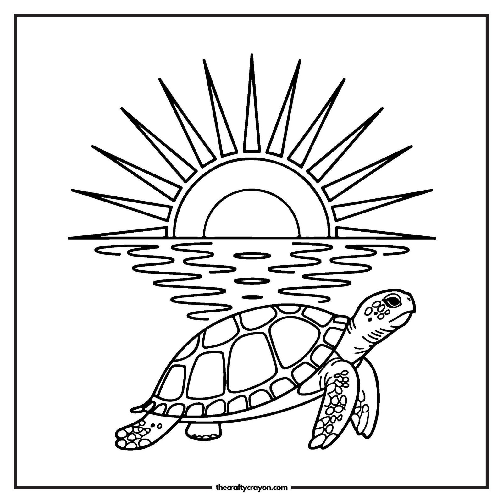 Sea Turtle Swimming At Sunset Coloring Page