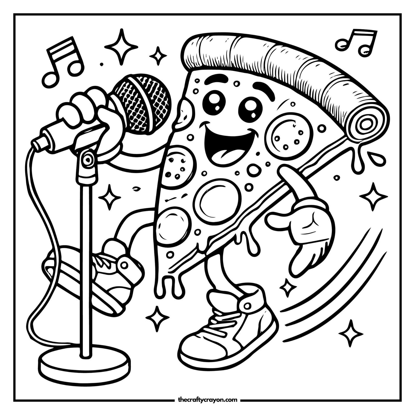 Singing Pizza with Microphone Coloring Page