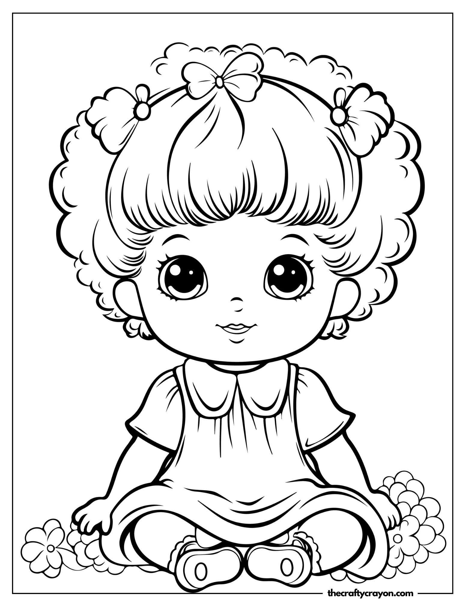 Sitting Baby Girl with Bows Coloring Page