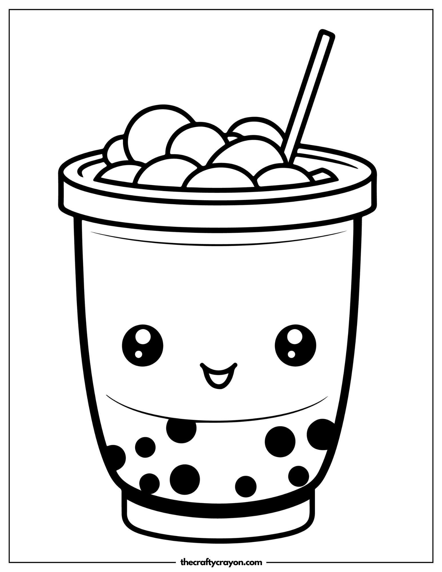 Smiley Boba Tea Coloring Page