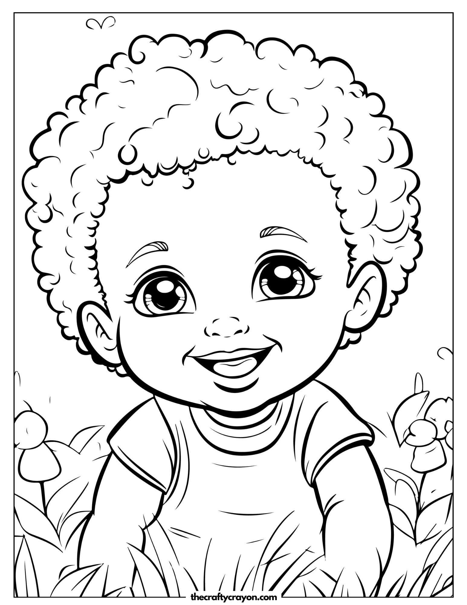 Smiling Baby in Garden Coloring Page