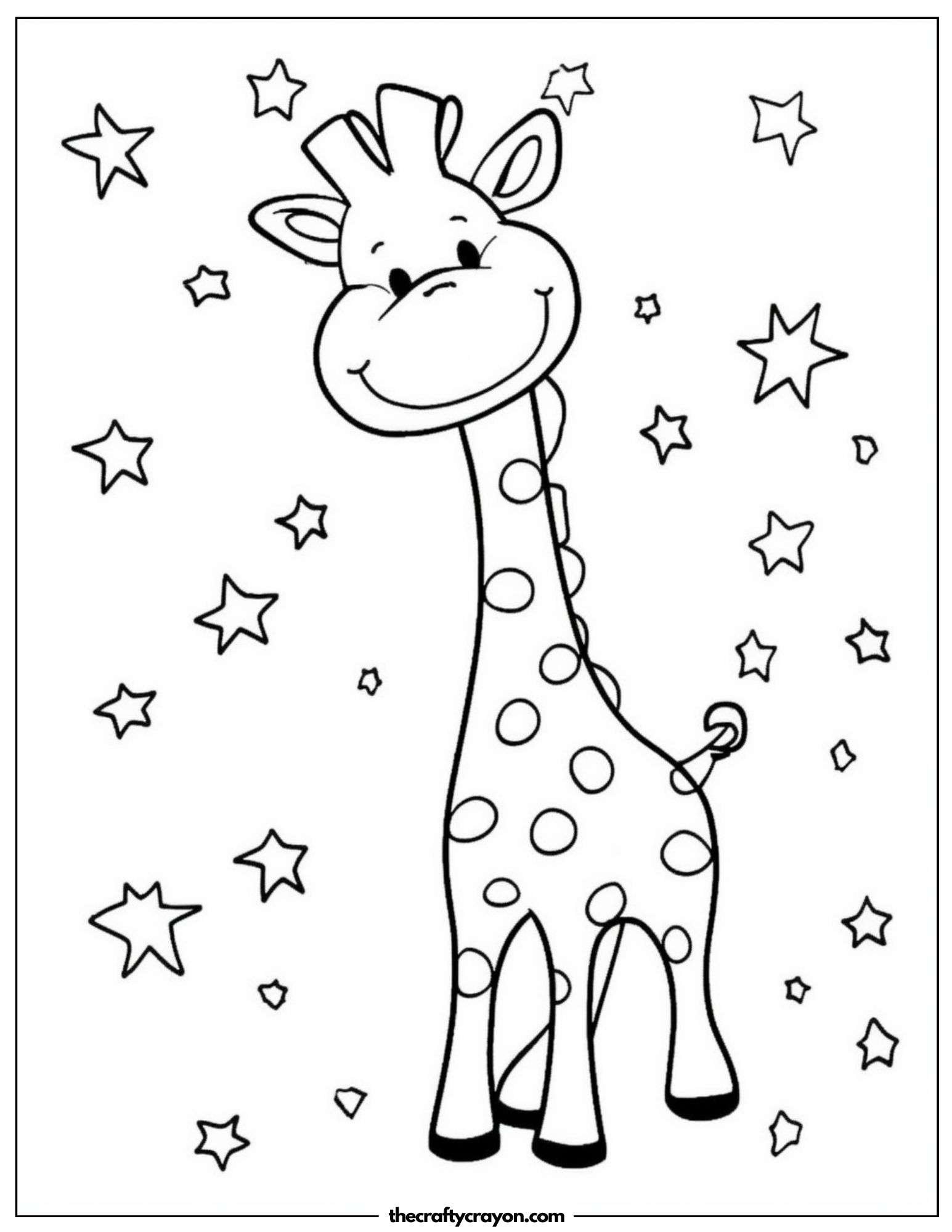 Smiling Giraffe with Stars in the Background