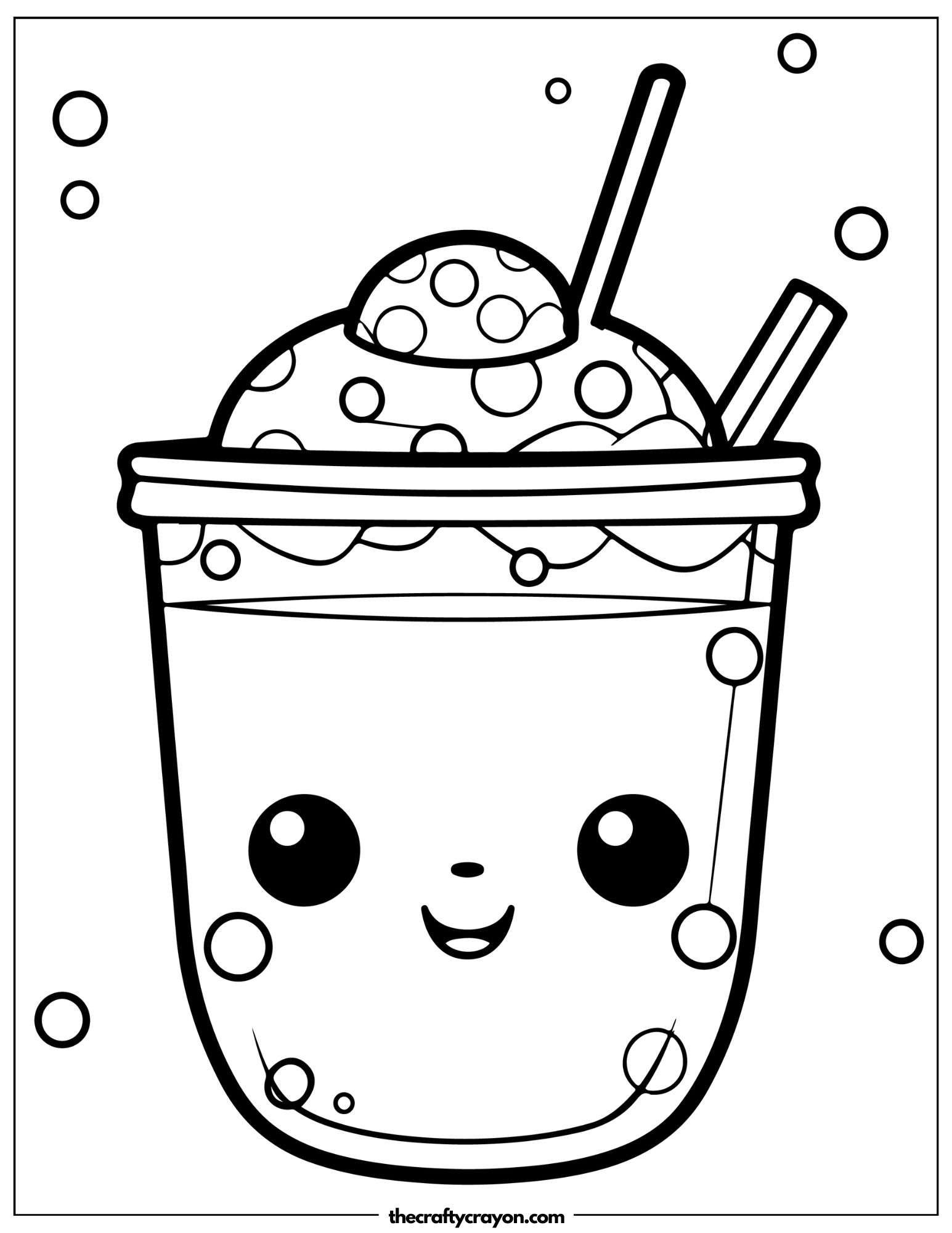 Smiling Tapioca Pearl Cup Coloring Page