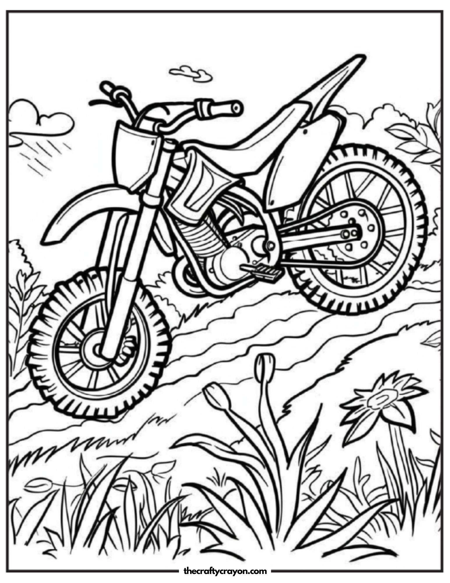 Solo Dirt Bike on Grassy Hill Coloring Page