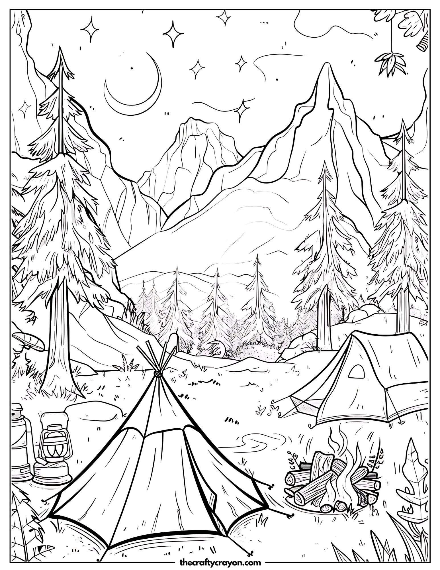 Starry Night Campsite Coloring Page