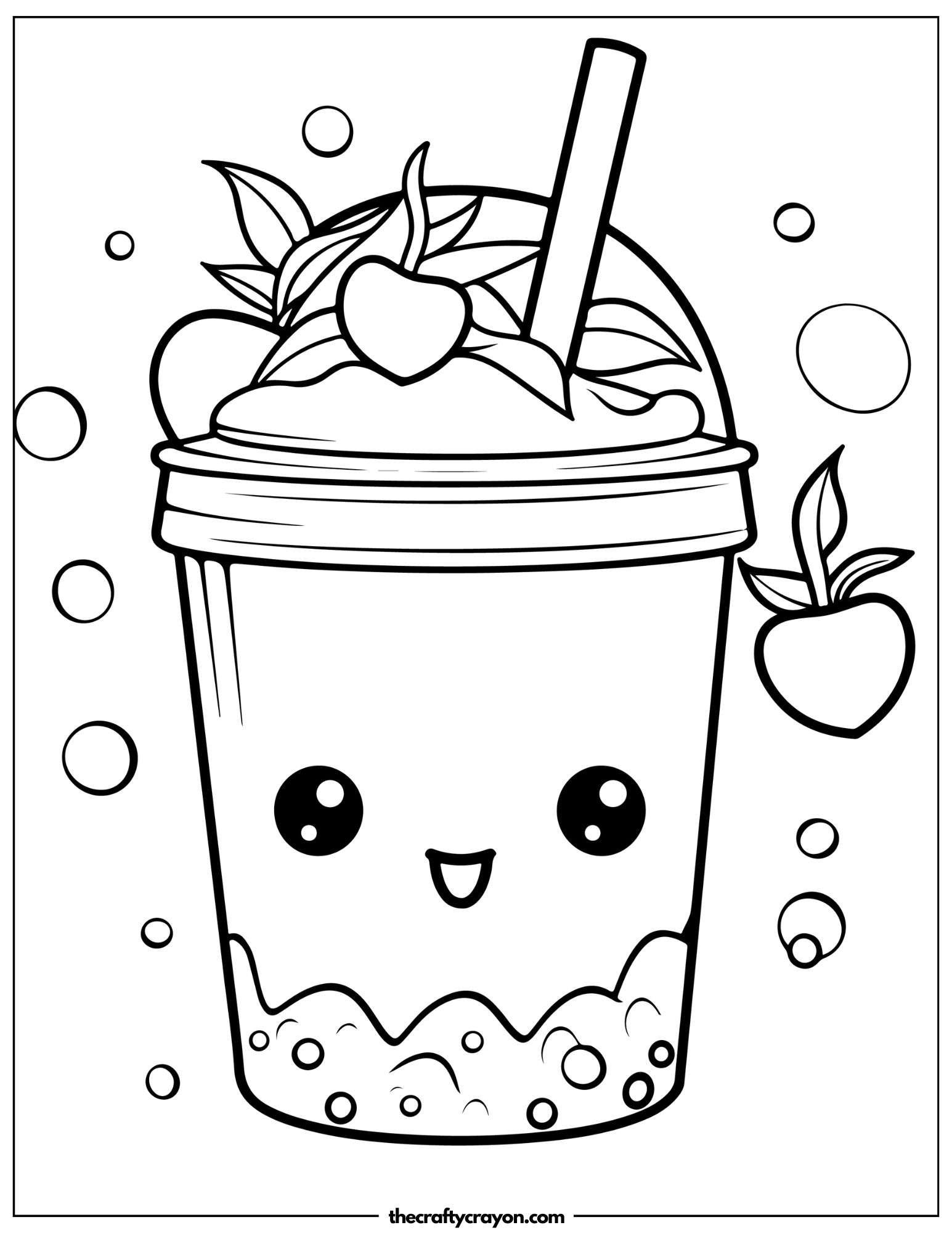 Strawberry Boba Tea Coloring Page