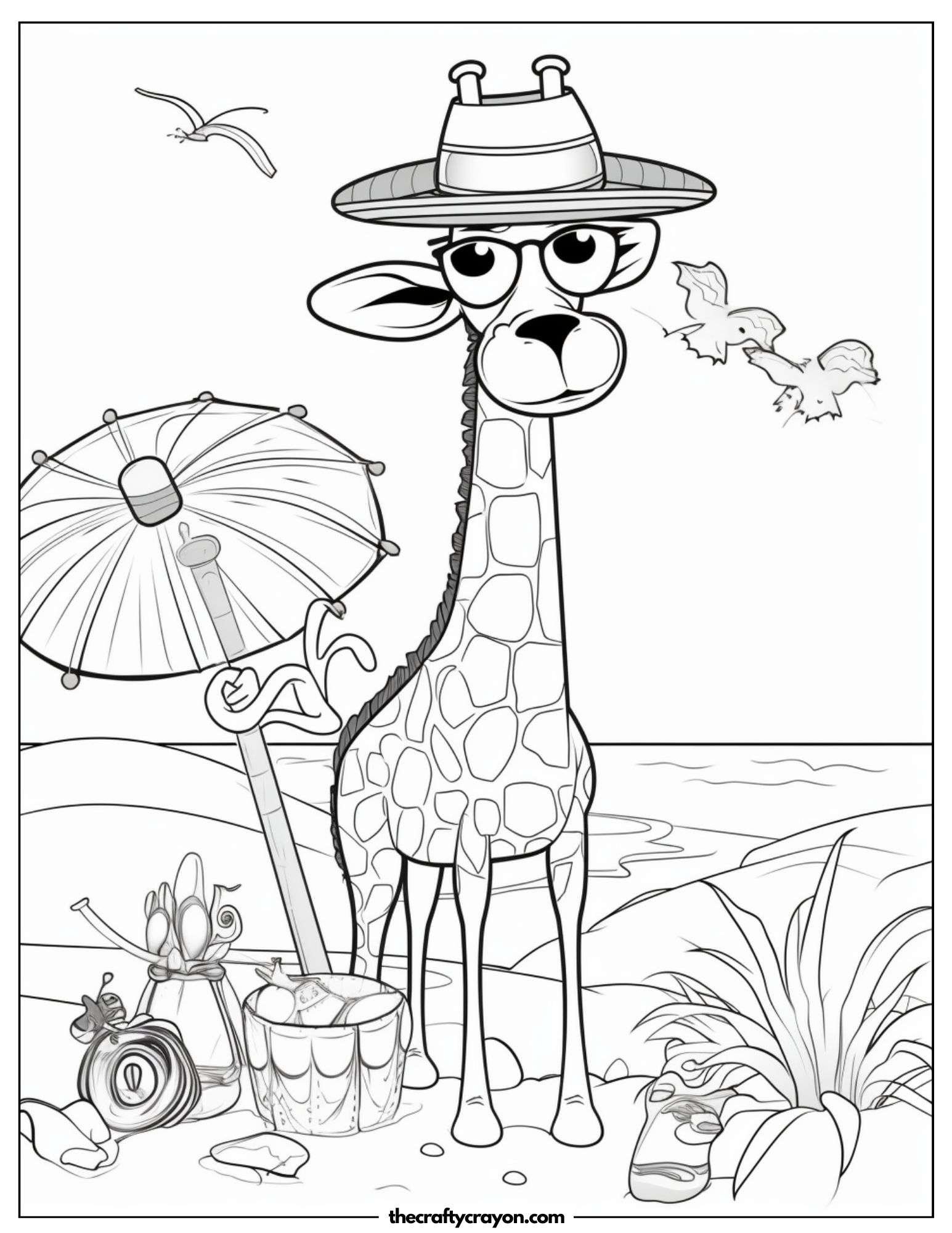 Stylish Beach Giraffe with Umbrella