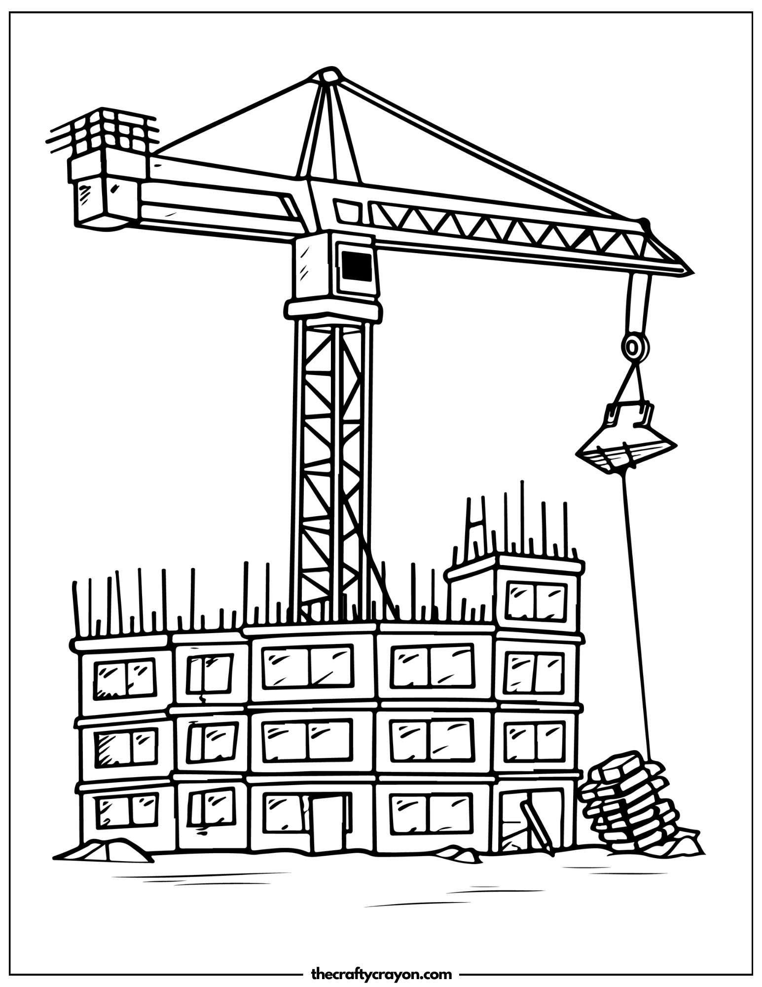 Tower Crane Lifting Materials Coloring Page