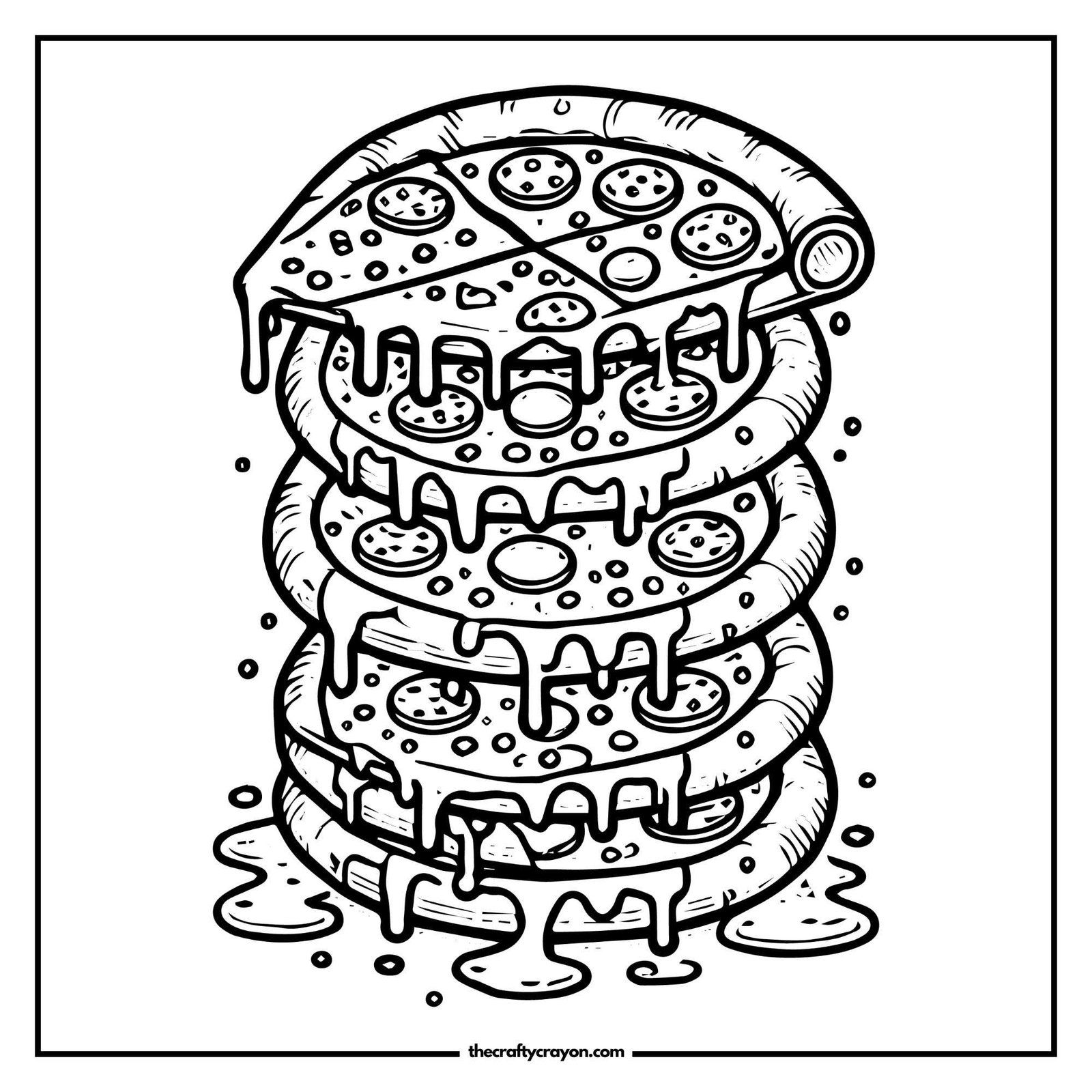 Tower of Cheesy Pizzas Coloring Page