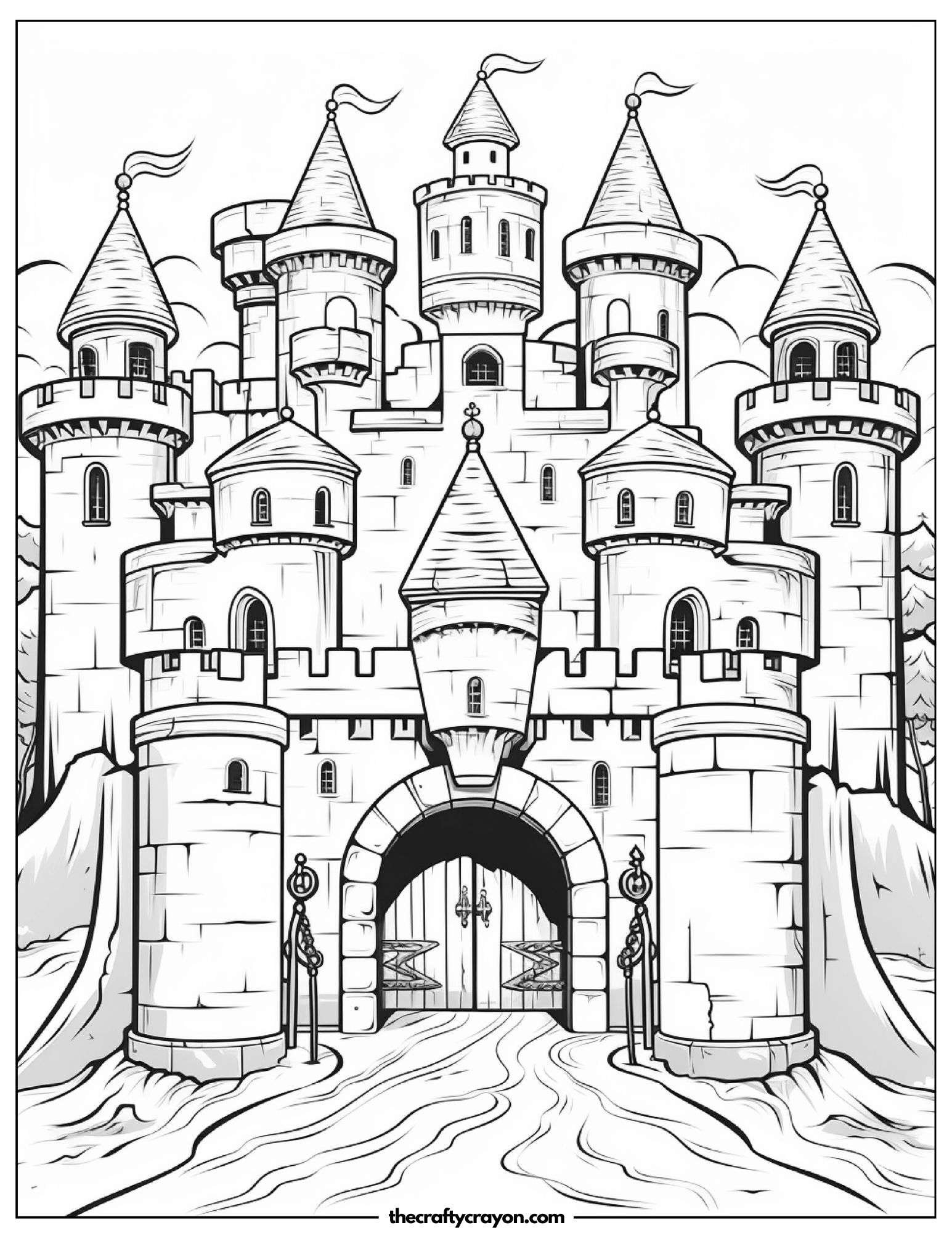 Towering Castle With Flagged Turrets
