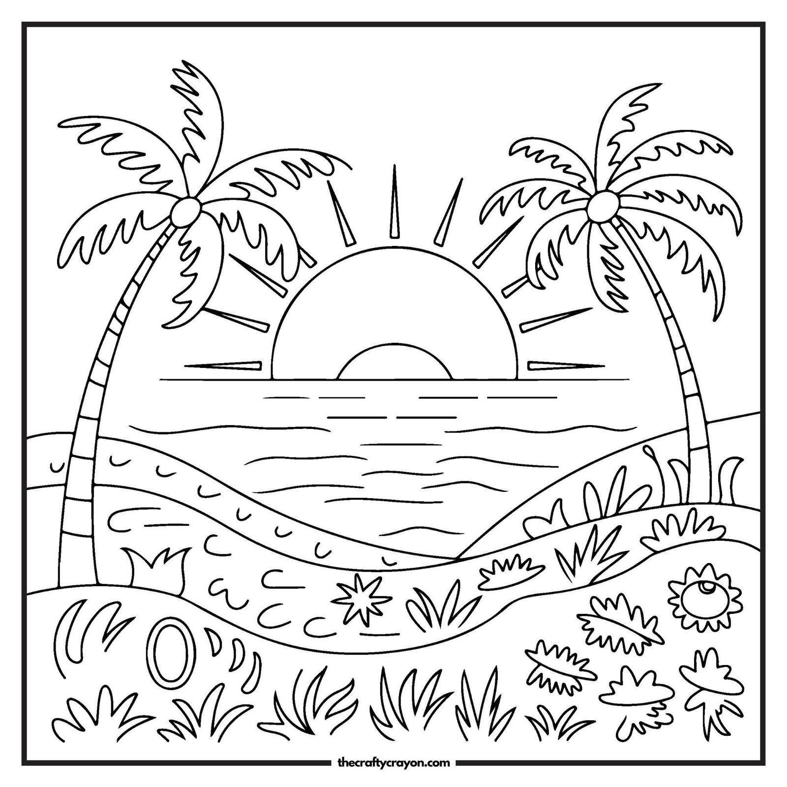 Tropical Beach Sunset With Palm Trees