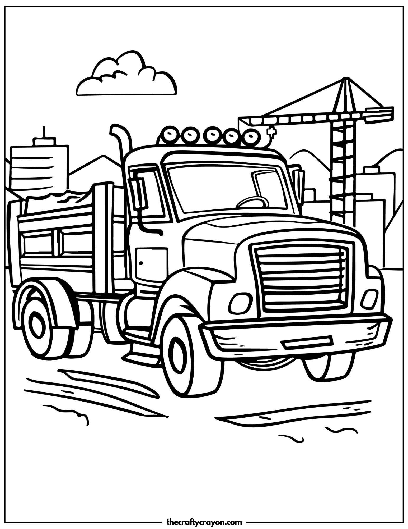 Truck on Construction Road Coloring Page