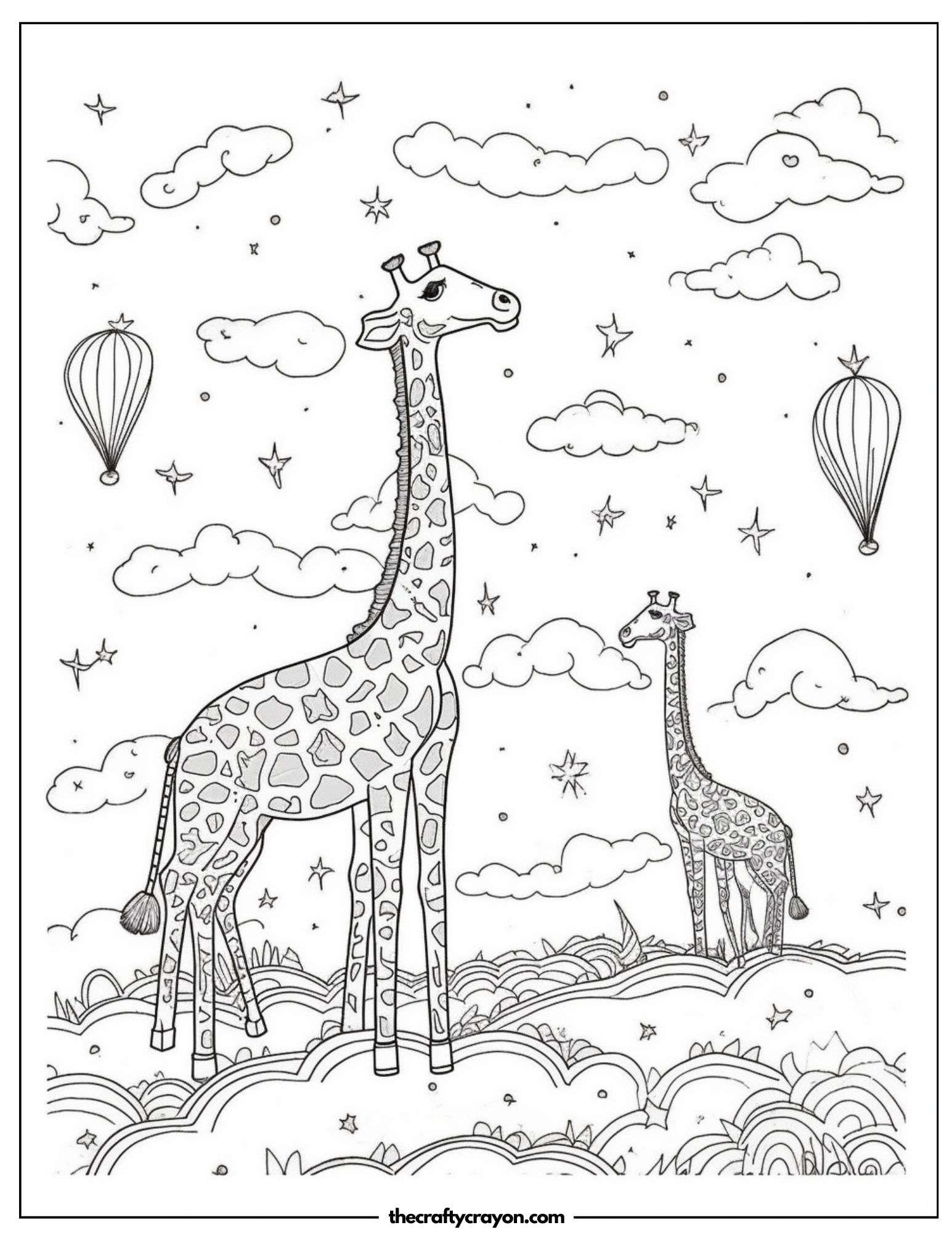 Two Giraffes Strolling Under a Starry Sky