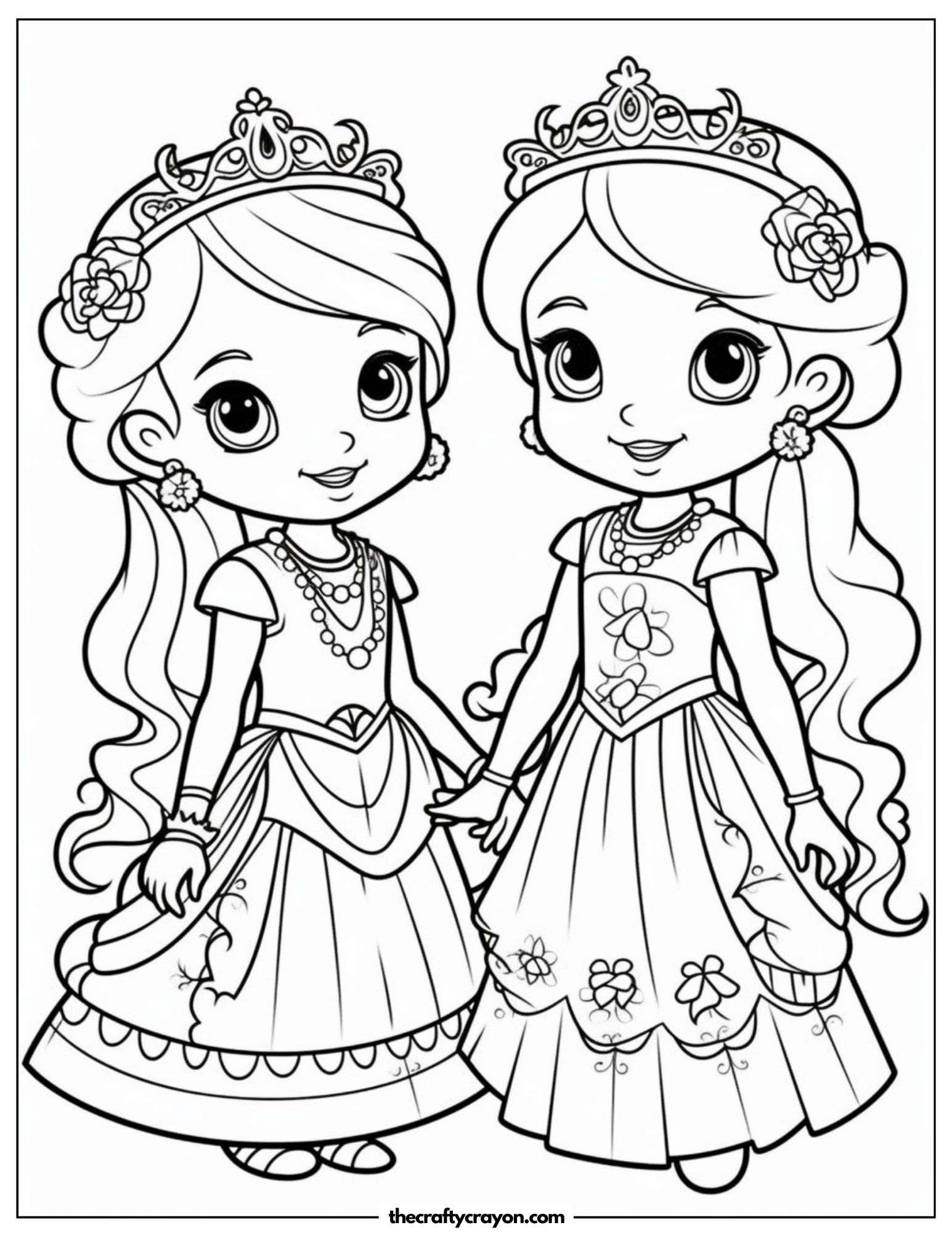 Two Princess Friends in Beautiful Dresses