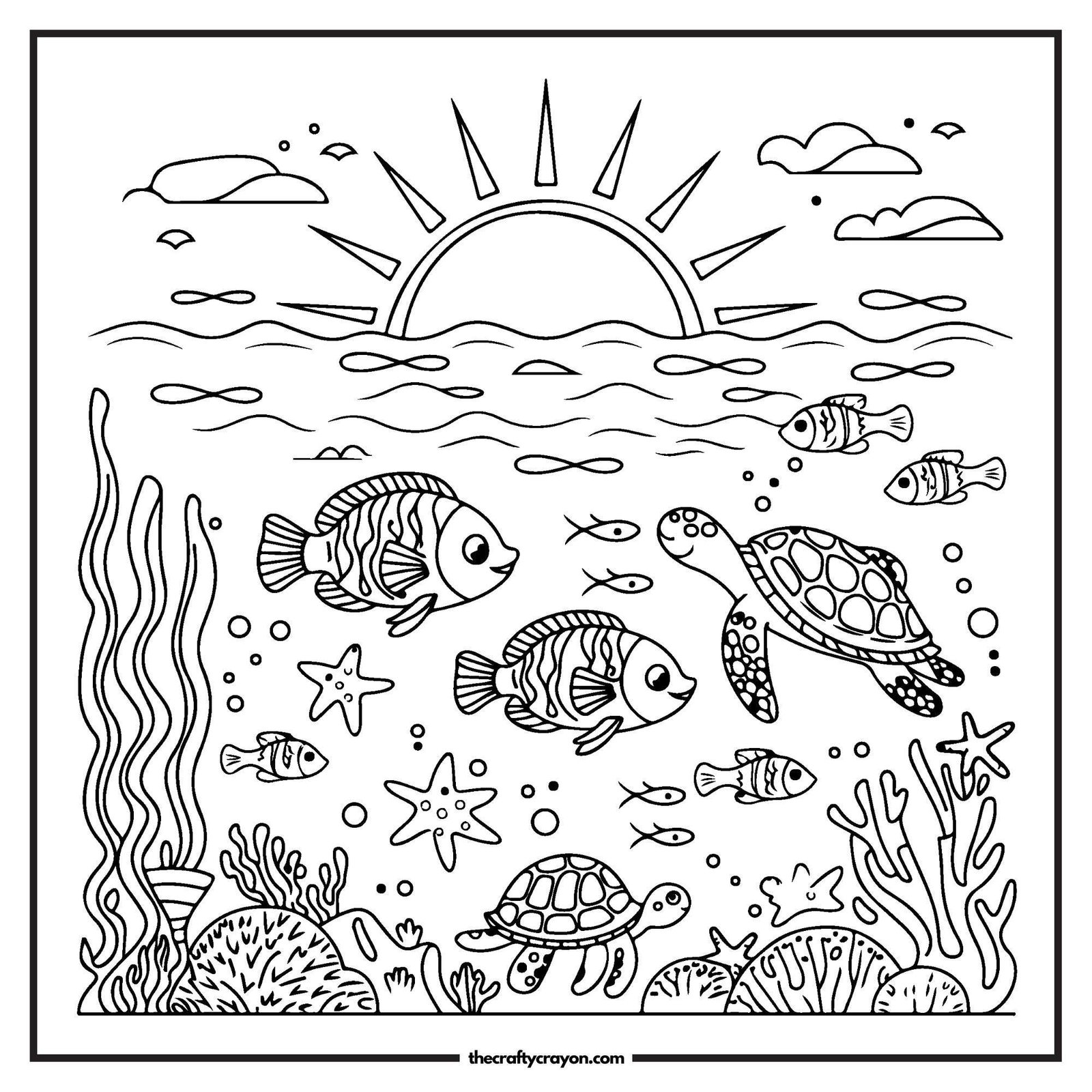 Underwater Scene With Sunset Above