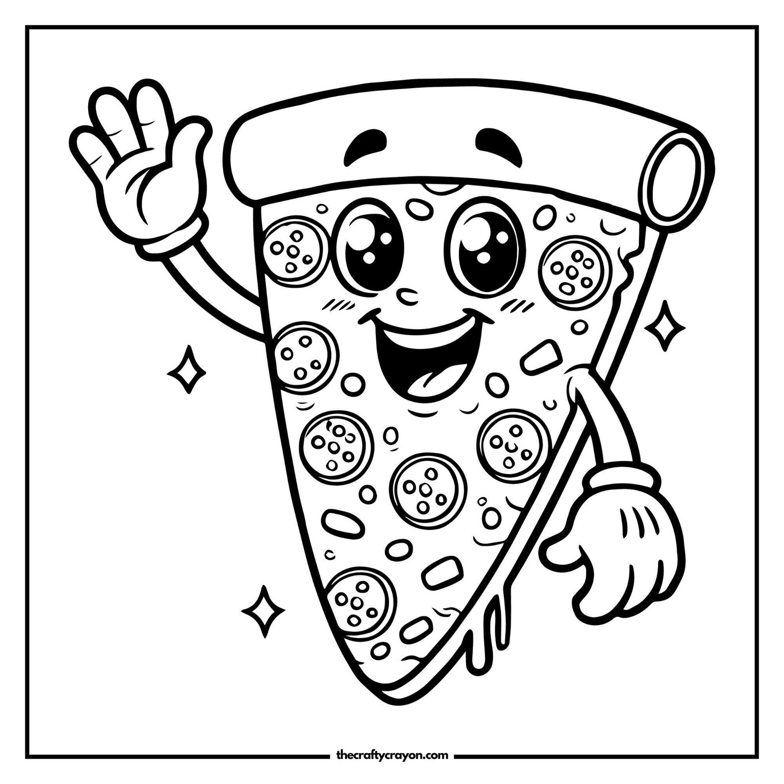 Waving Pizza Slice Coloring Page