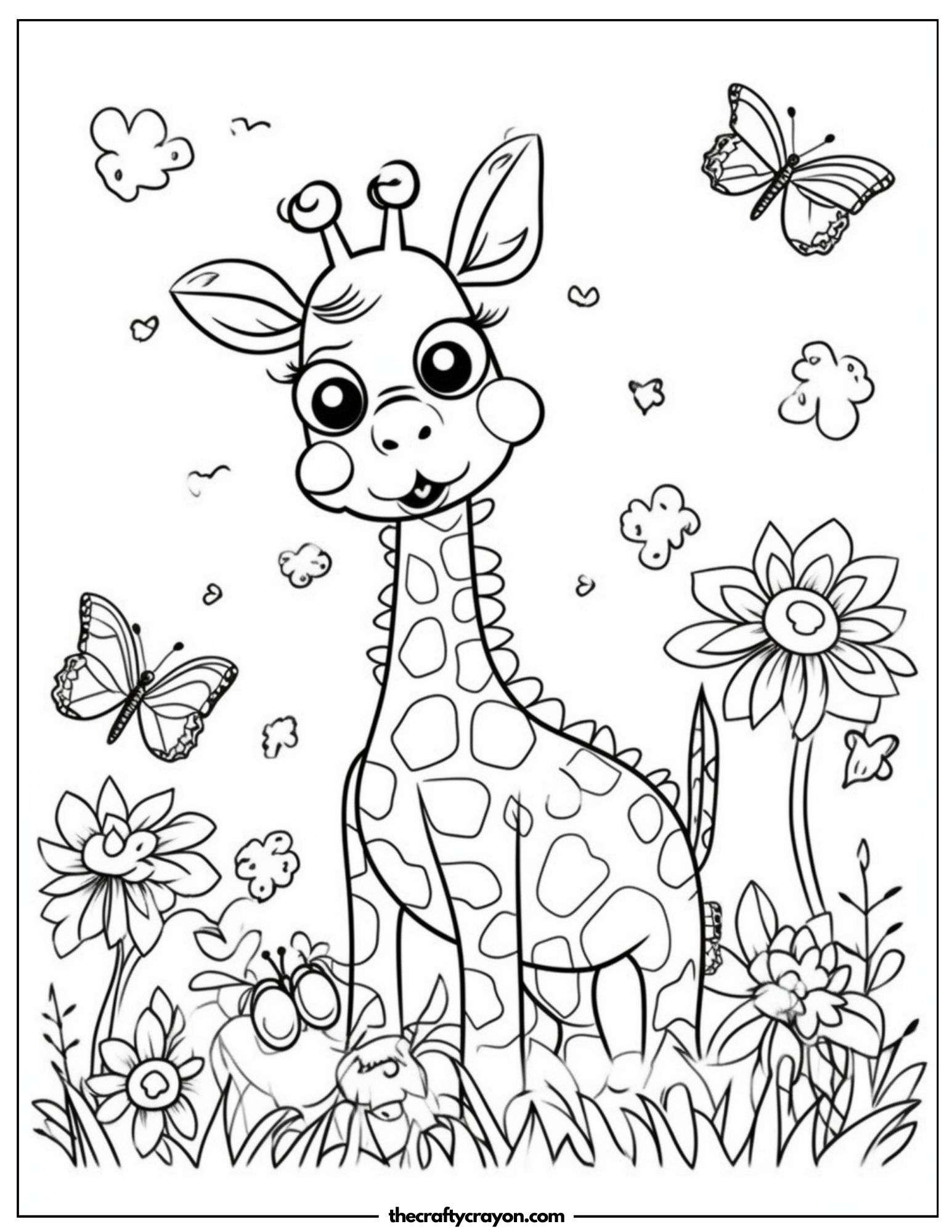 Whimsical Giraffe with Butterflies