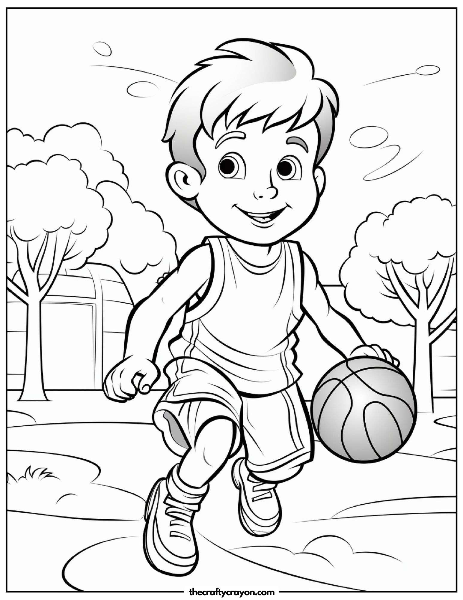 Young Athlete Running with Basketball Coloring Page