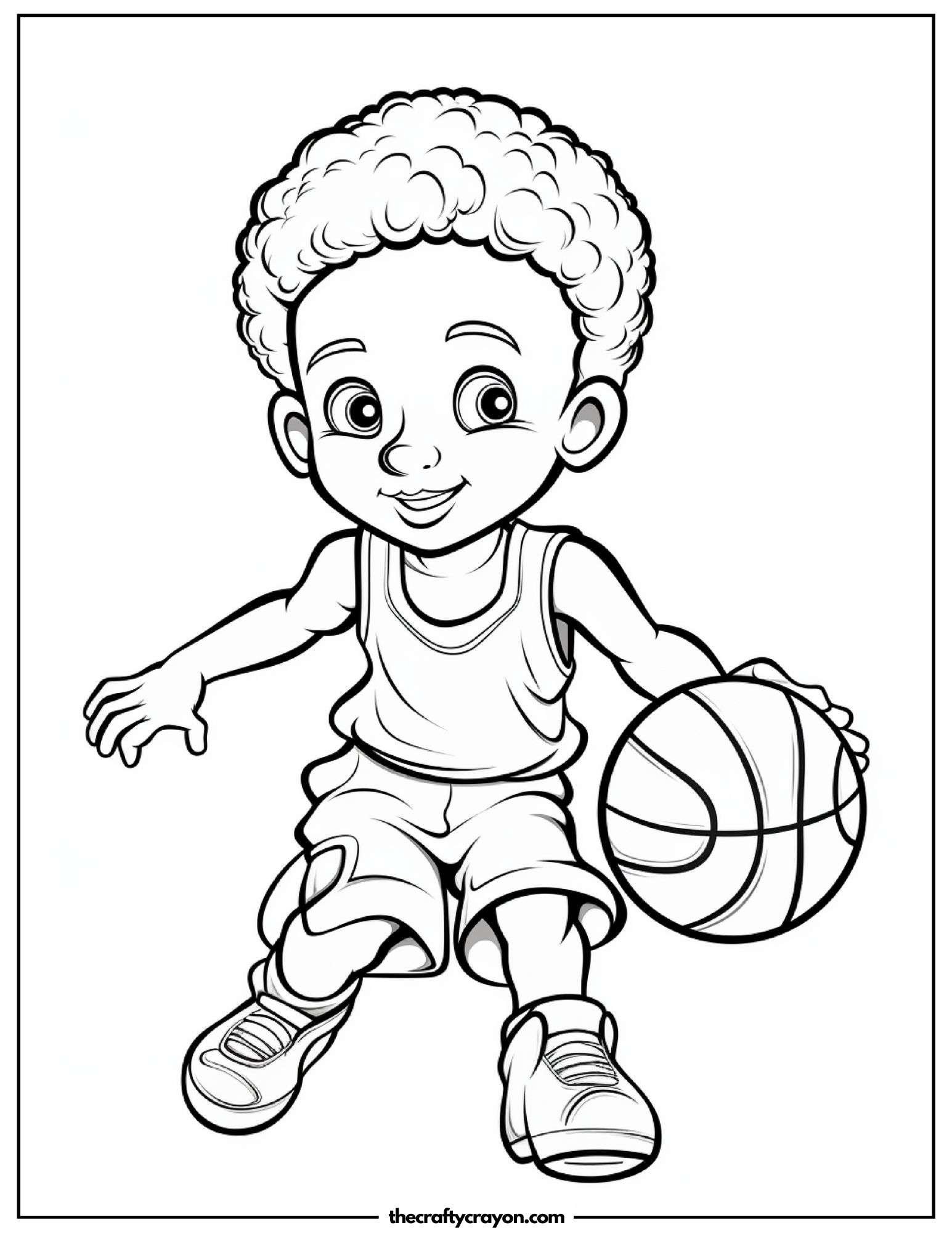 Young Basketball Player Dribbling Coloring Page