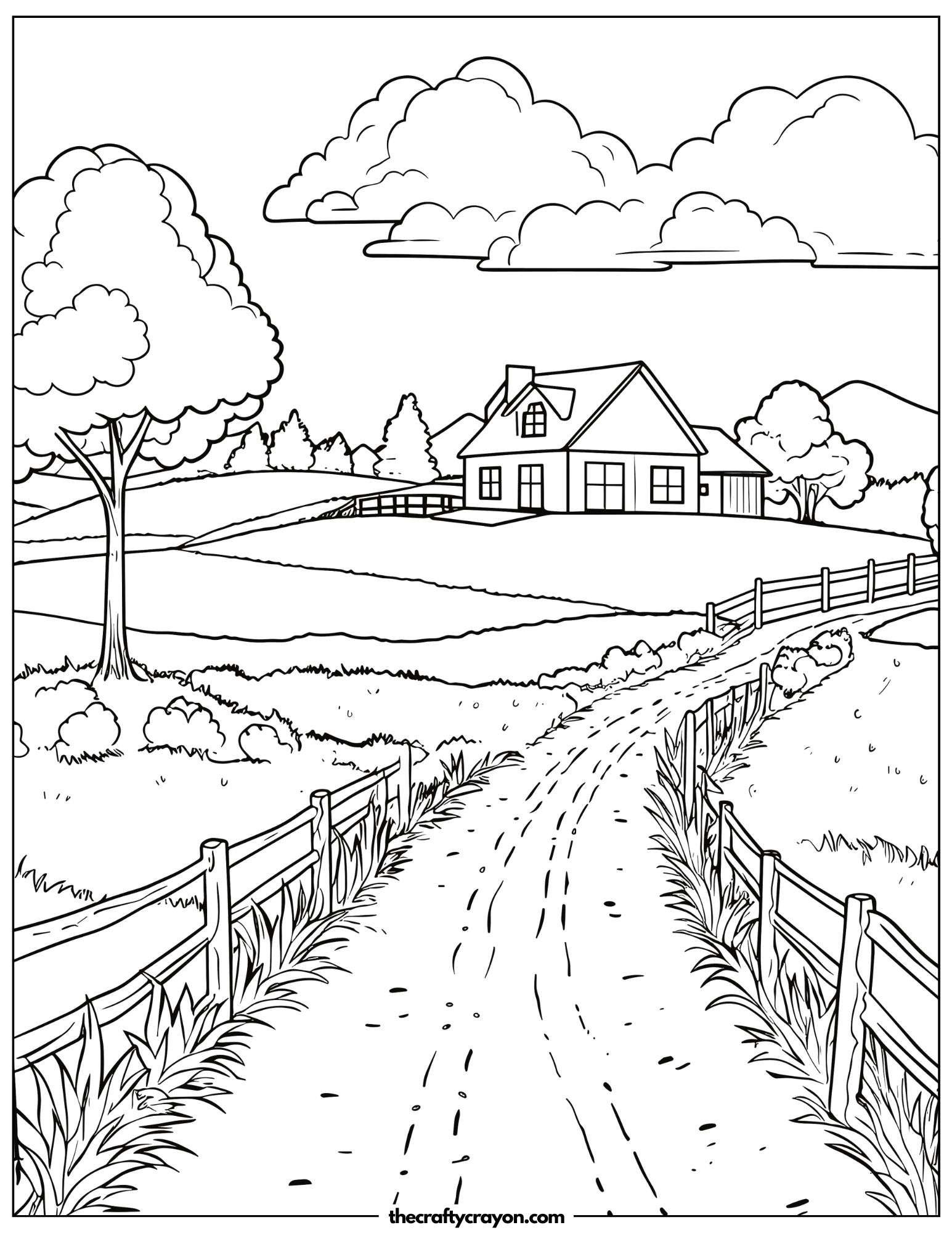 A country road leading to a cozy farmhouse