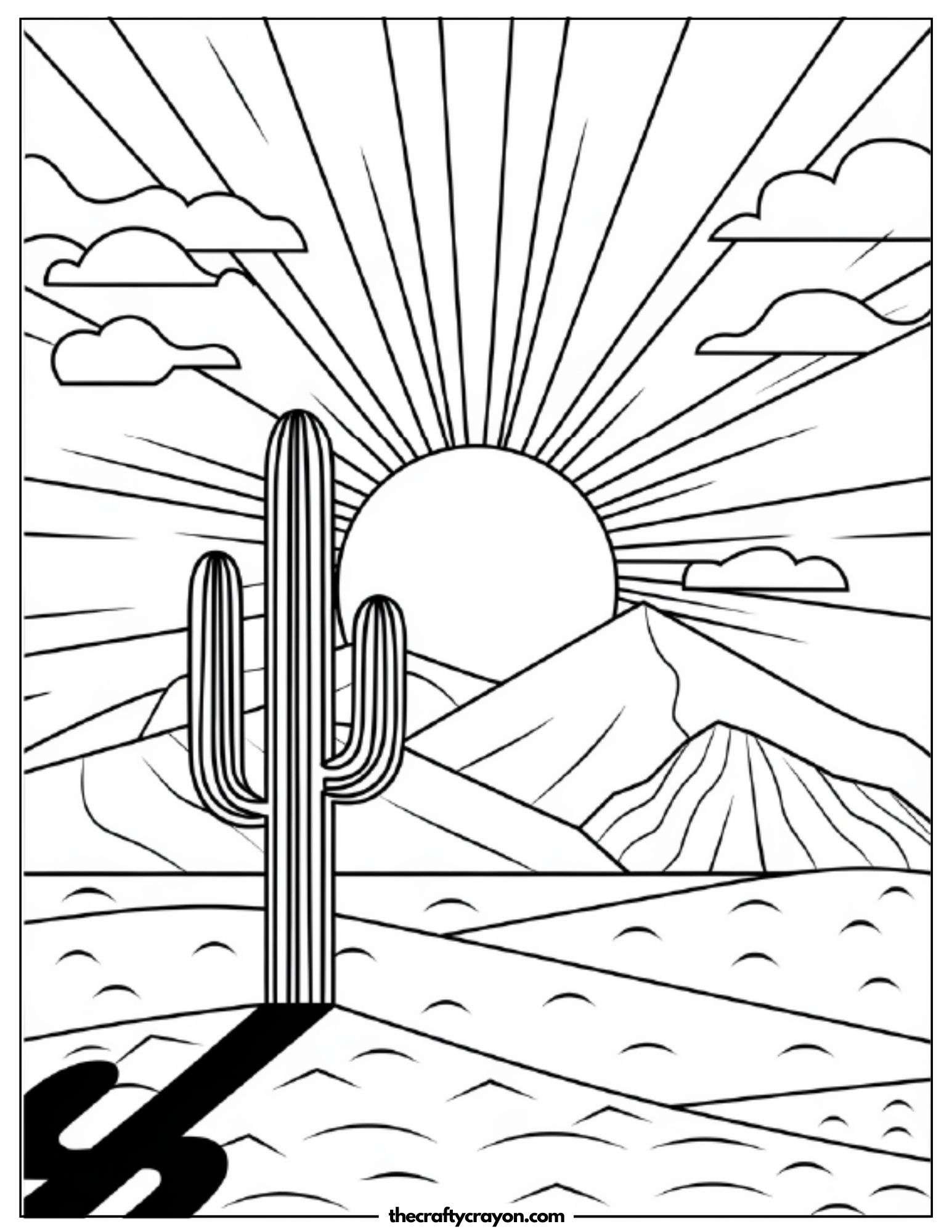 A desert sunrise with a tall cactus