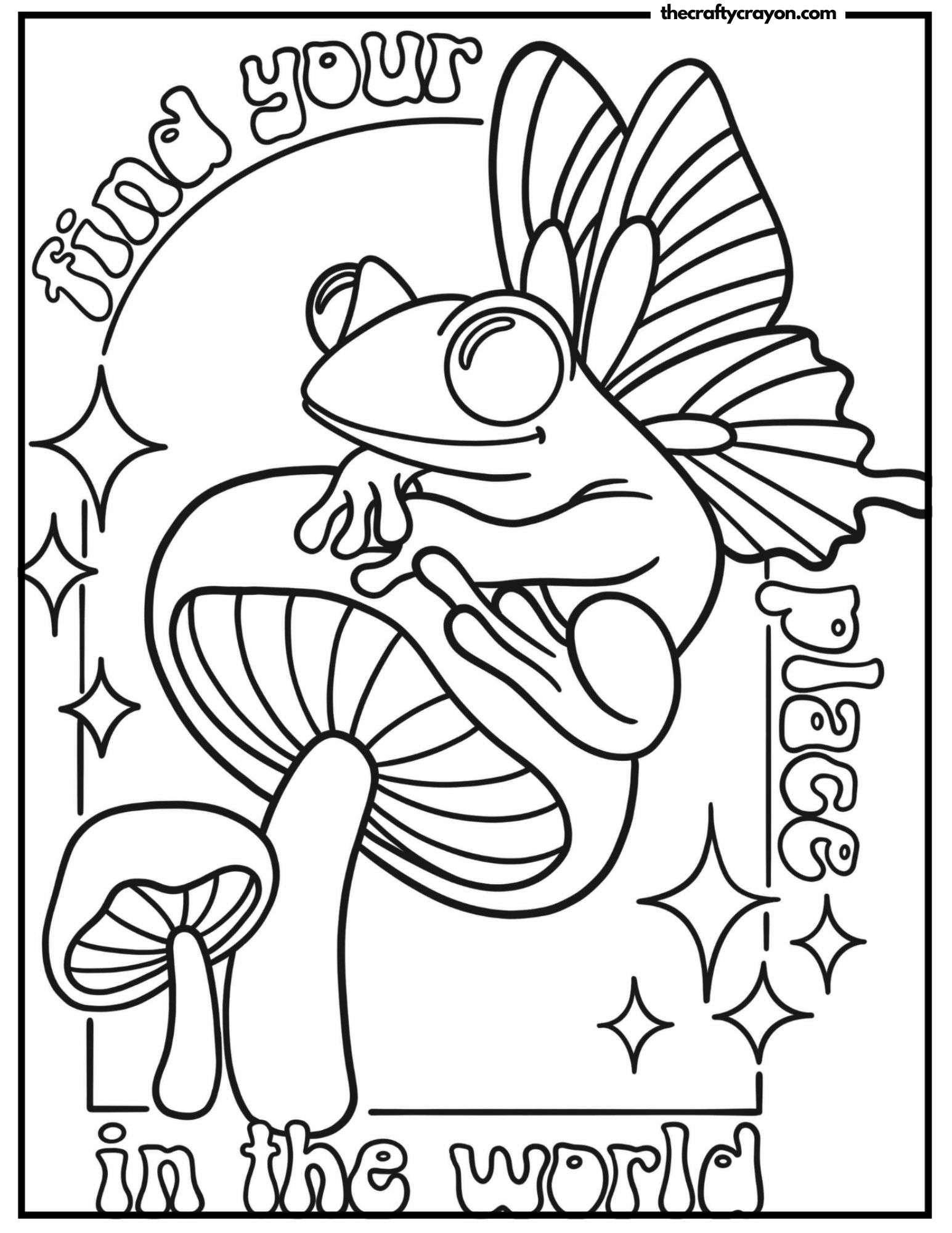 A fantasy frog sitting on a mushroom with wings