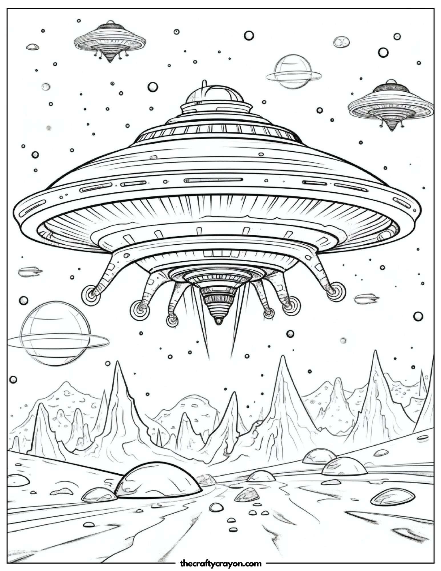 Advanced Spaceship With Robotic Arms Exploring A New Planet Coloring Page
