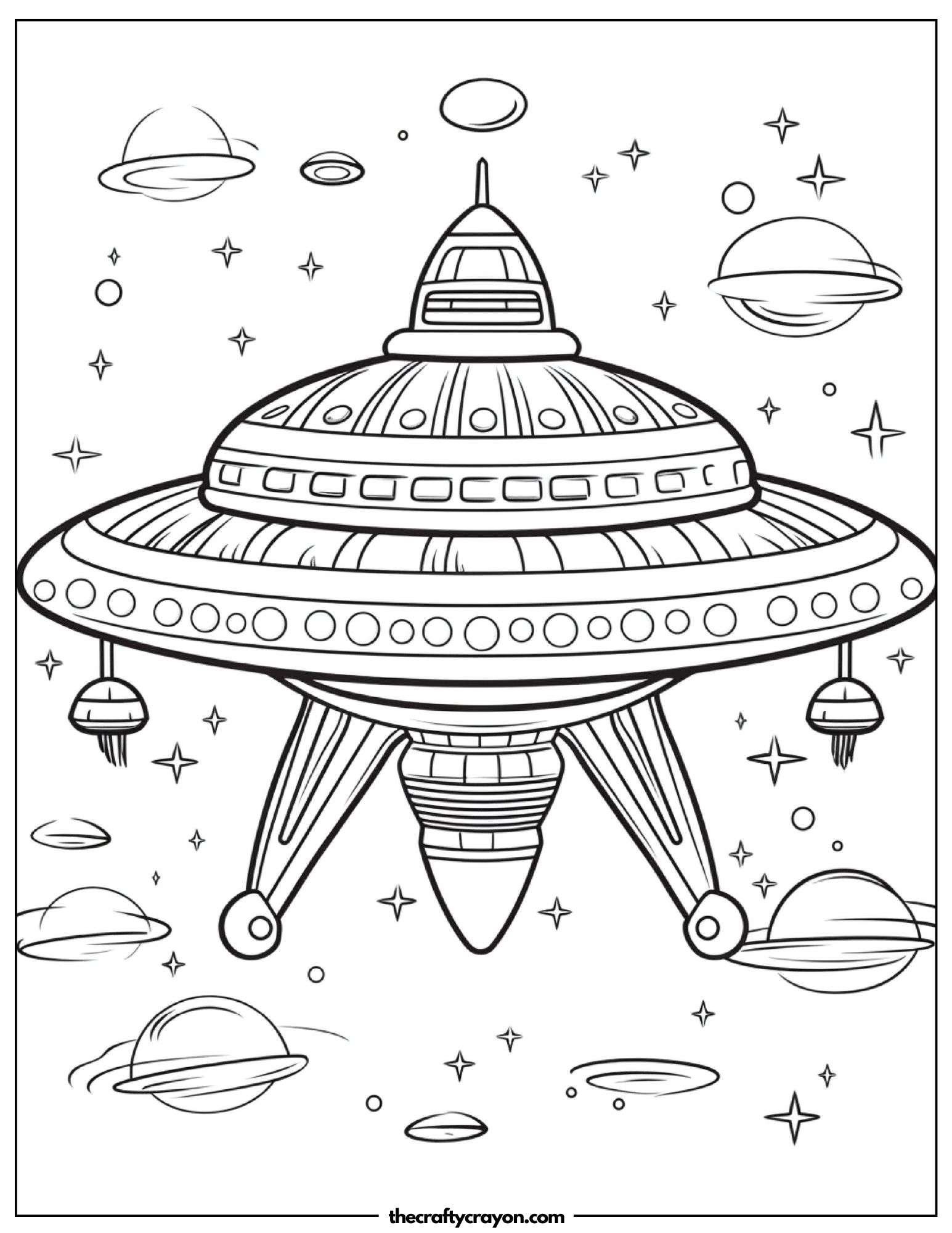 Alien Spaceship Scanning A Rocky Terrain Coloring Page