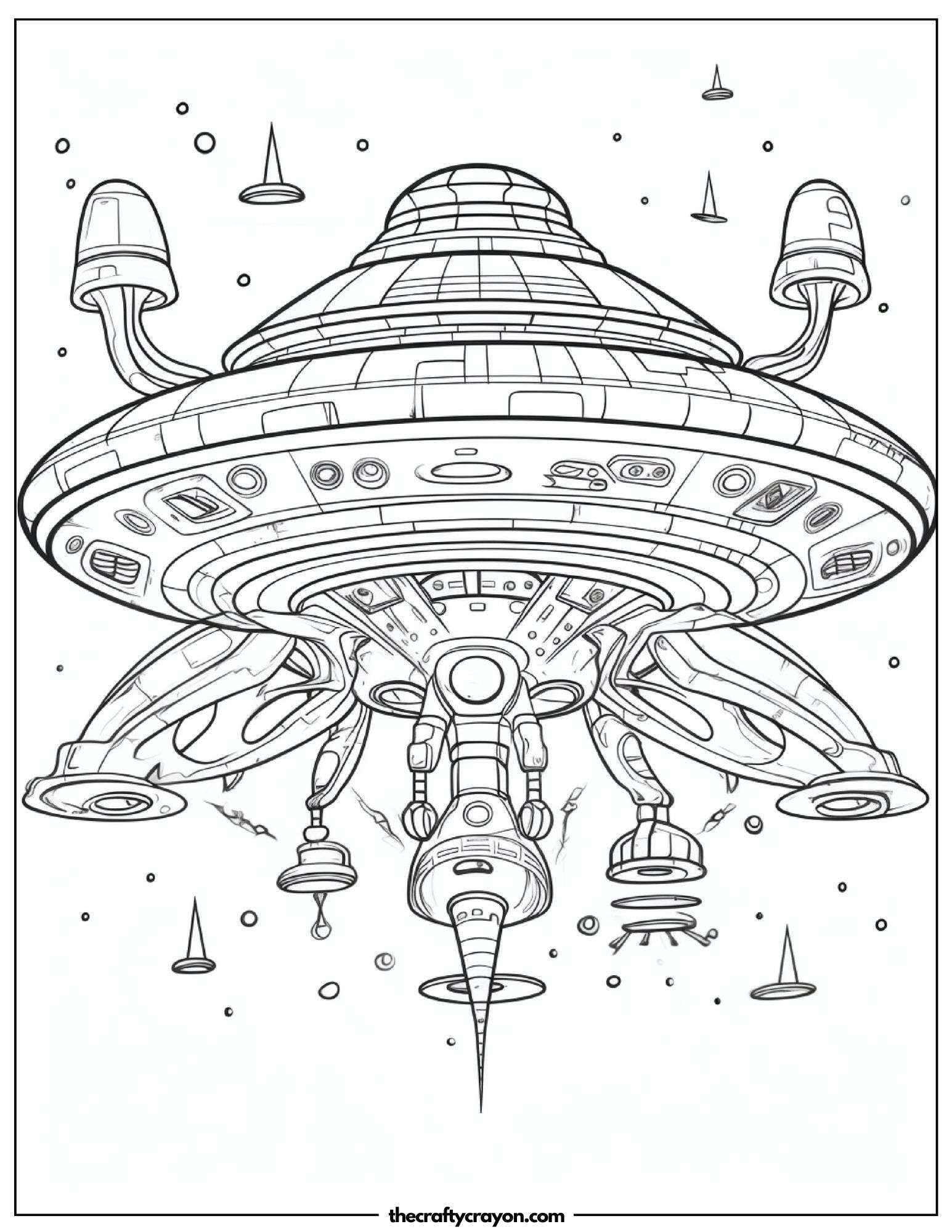 Alien Spaceship With Glowing Lights Coloring Page