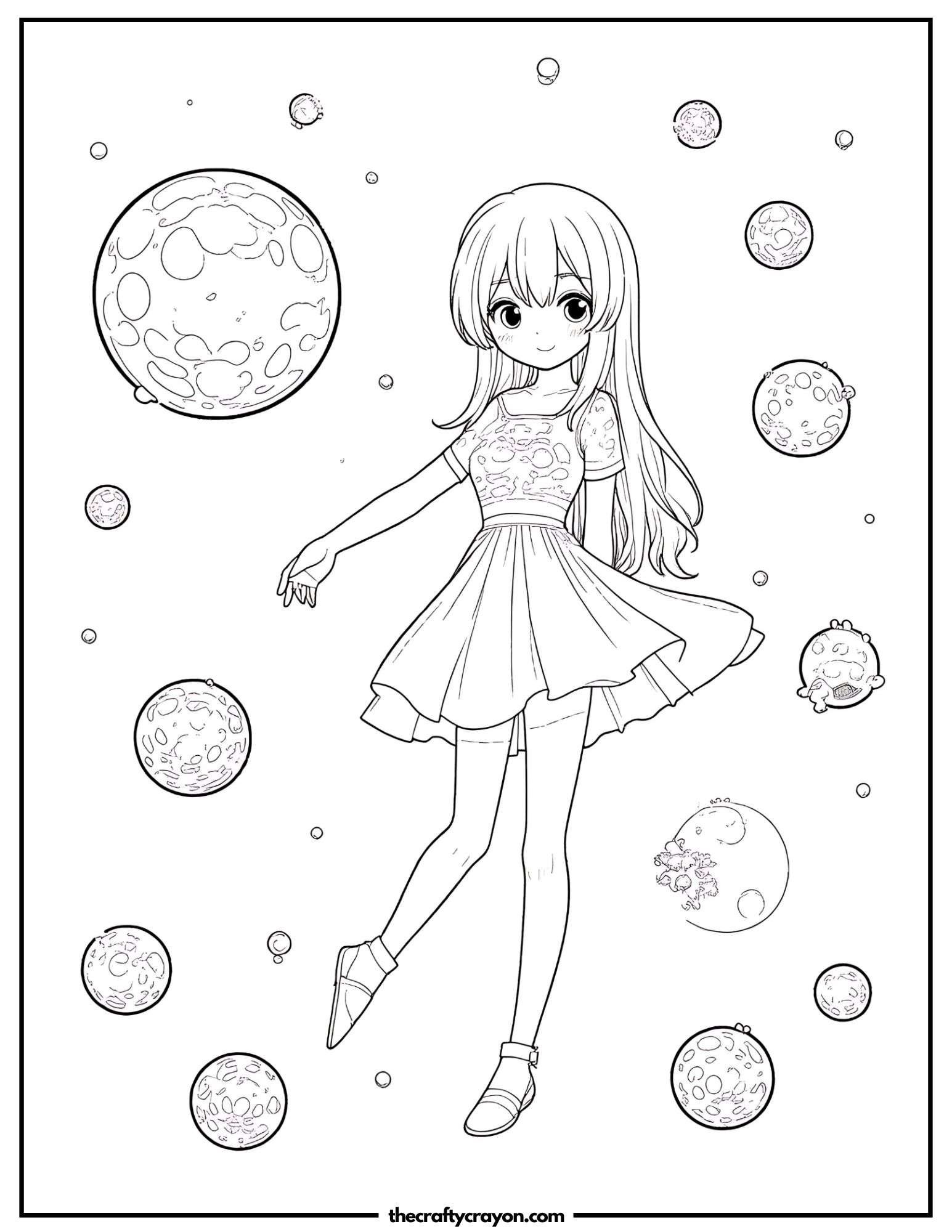 Anime girl floating in space with planets around her